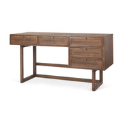 Grier 60.0L x 22.75W x 30.5H Medium Brown Solid Wood W/Cane Office Desk - Central Designs