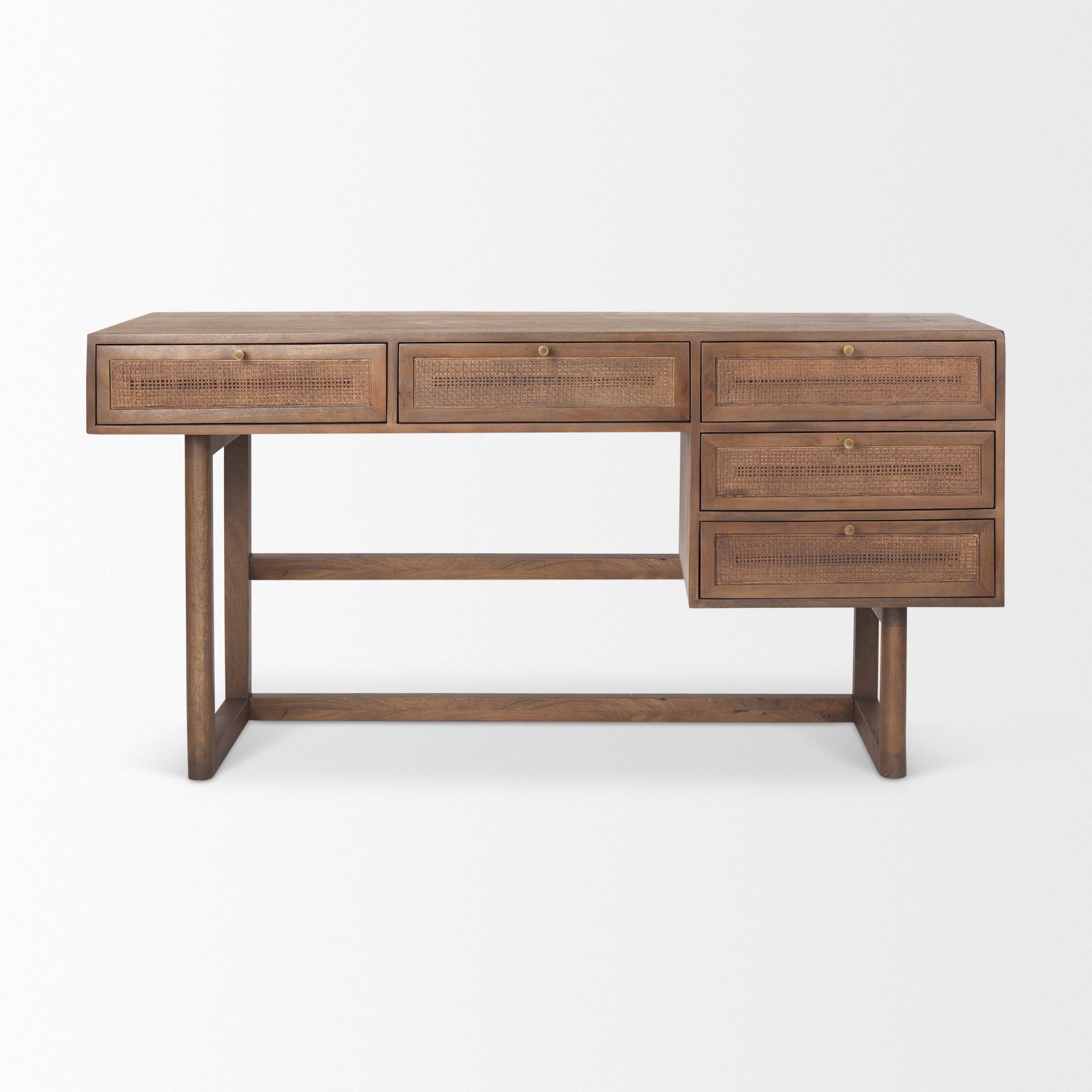 Grier 60.0L x 22.75W x 30.5H Medium Brown Solid Wood W/Cane Office Desk - Central Designs