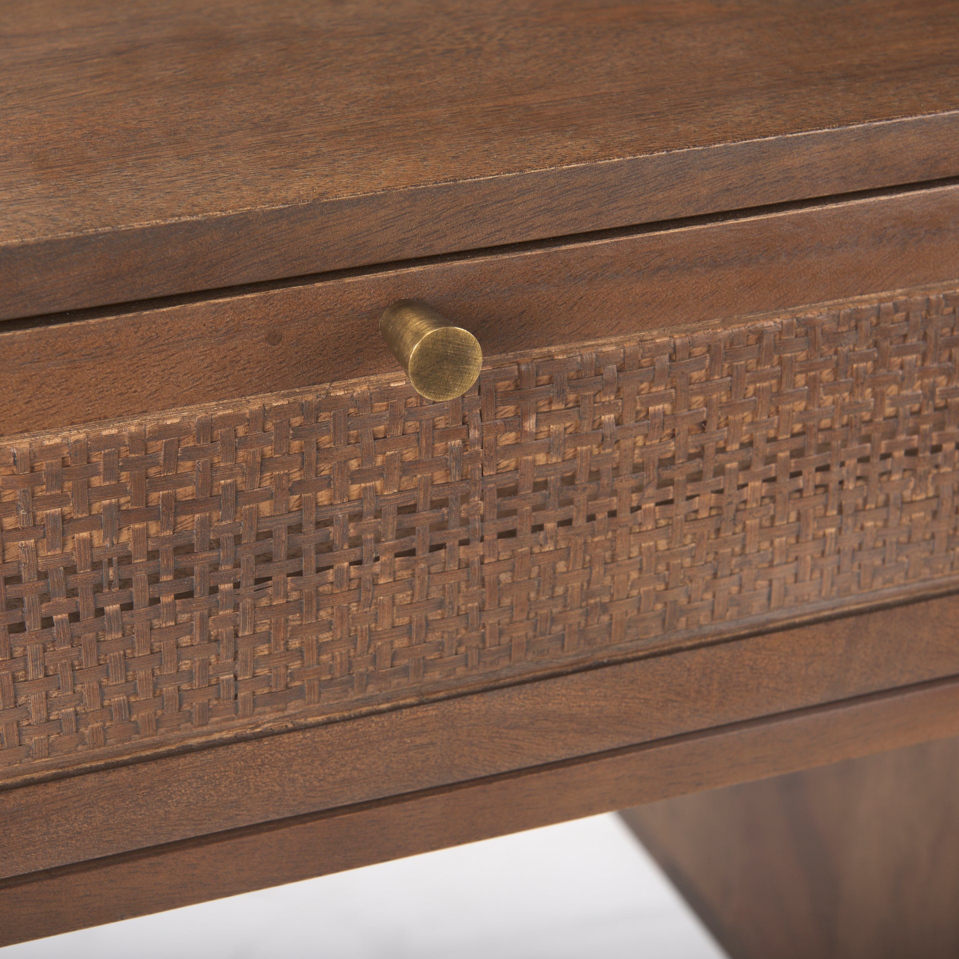 Grier 60.0L x 22.75W x 30.5H Medium Brown Solid Wood W/Cane Office Desk - Central Designs