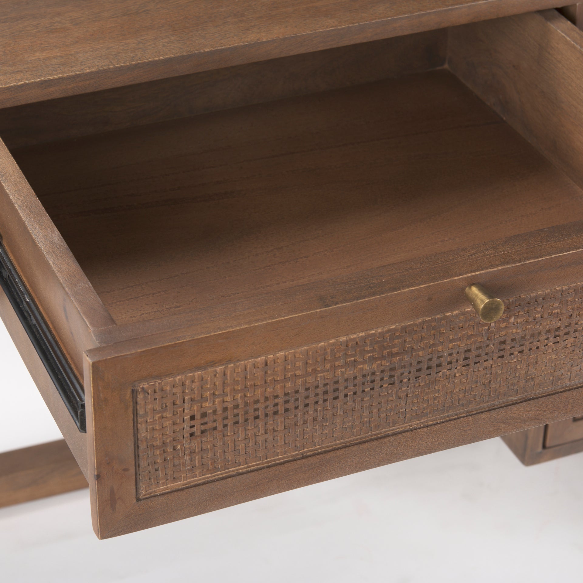 Grier 60.0L x 22.75W x 30.5H Medium Brown Solid Wood W/Cane Office Desk - Central Designs