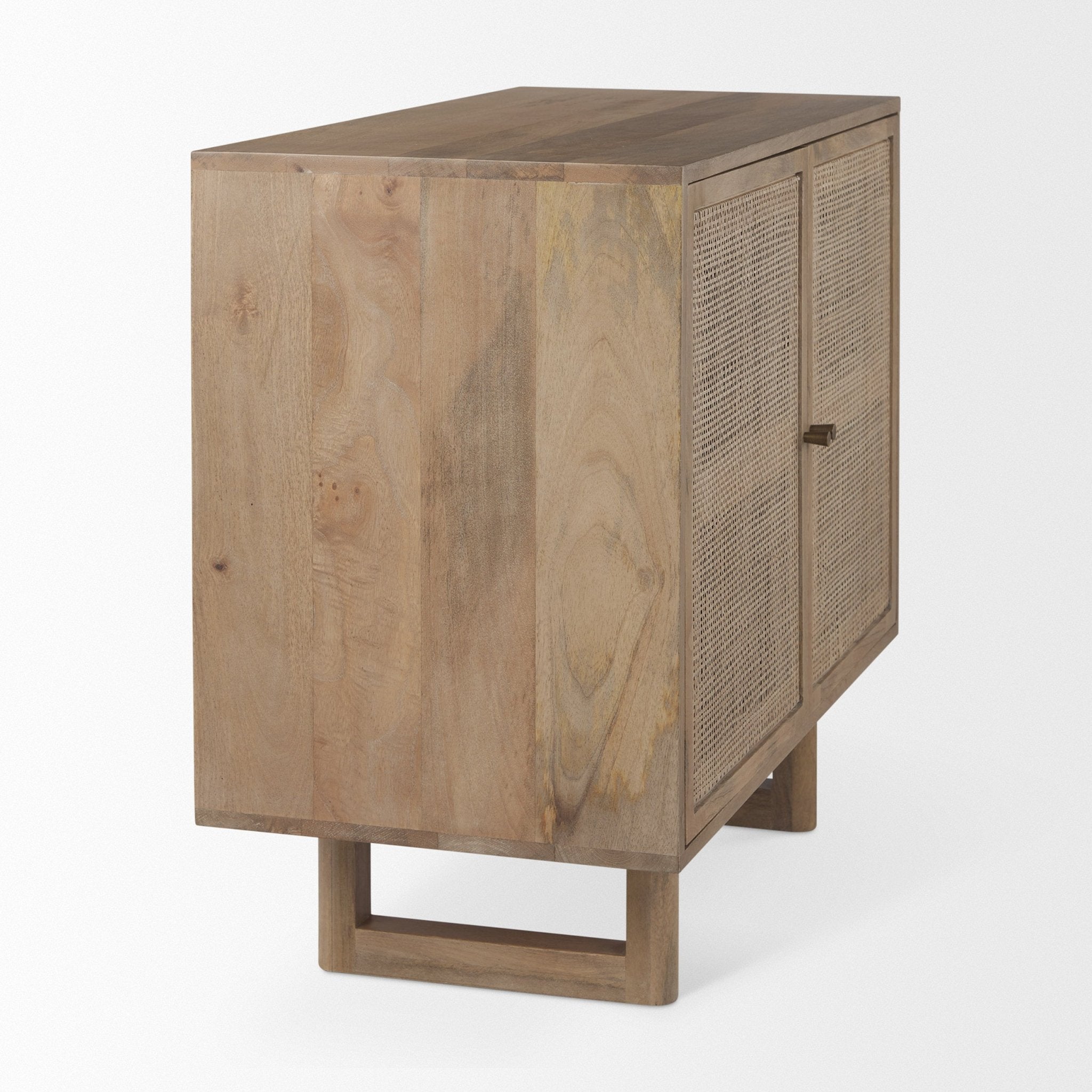 Grier 36L x 18W x 31H Light Brown Wood w/ Cane 2 Door Accent Cabinet - Central Designs