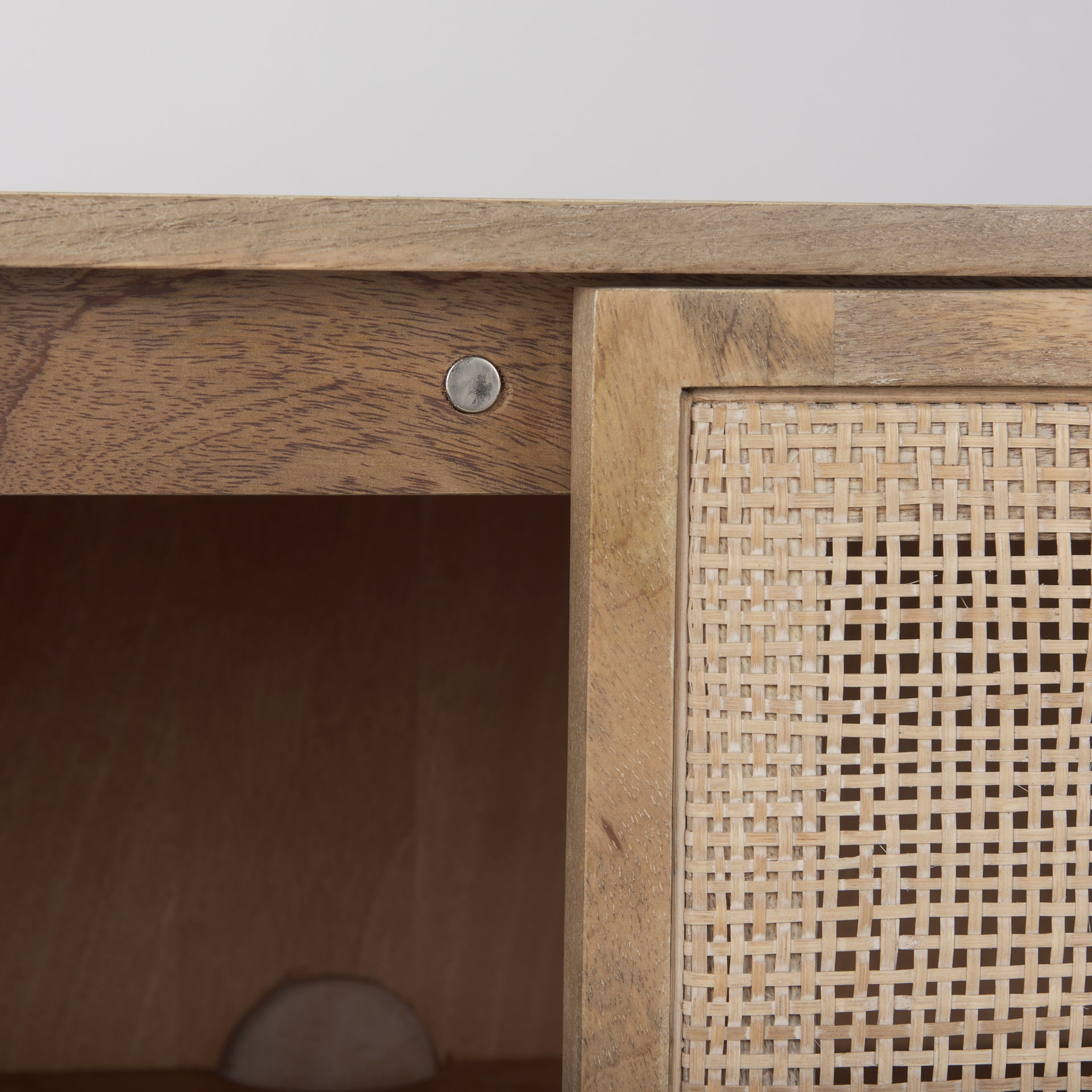 Grier 36L x 18W x 31H Light Brown Wood w/ Cane 2 Door Accent Cabinet - Central Designs