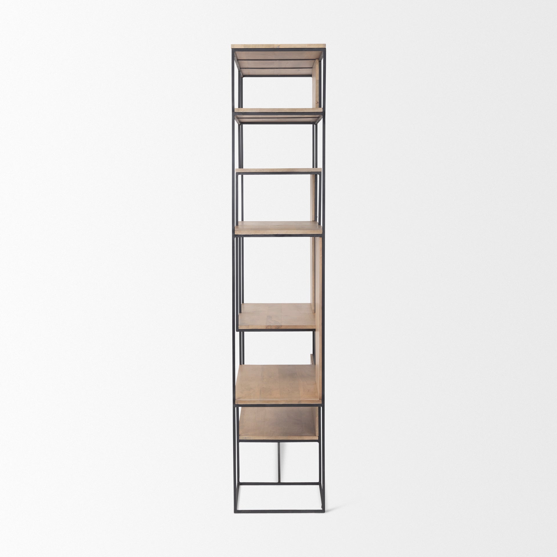 Morris 47.0L x 15.0W x 75.0H Light Brown Wood w/ Black Metal Frame 6 - Tier Shelving Unit - Central Designs
