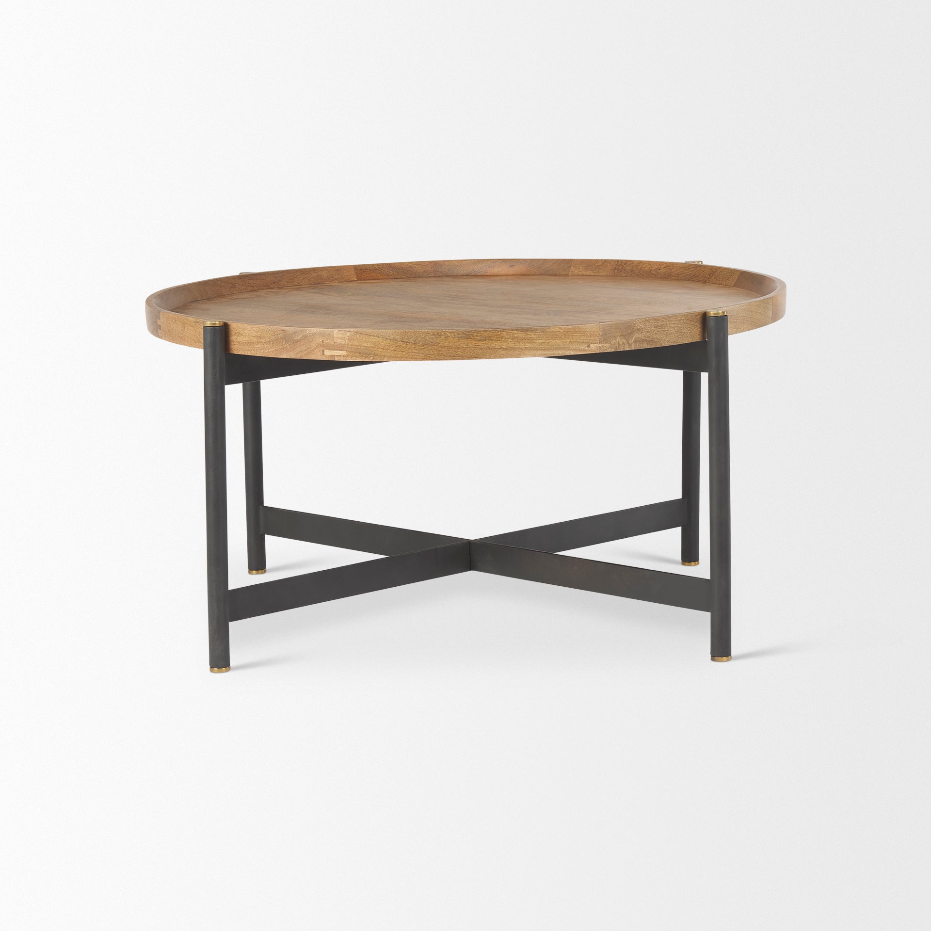Marquisa 34.25L x 34.25W x 16.5H Small Brown Wood w/ Black Metal Coffee Table - Central Designs