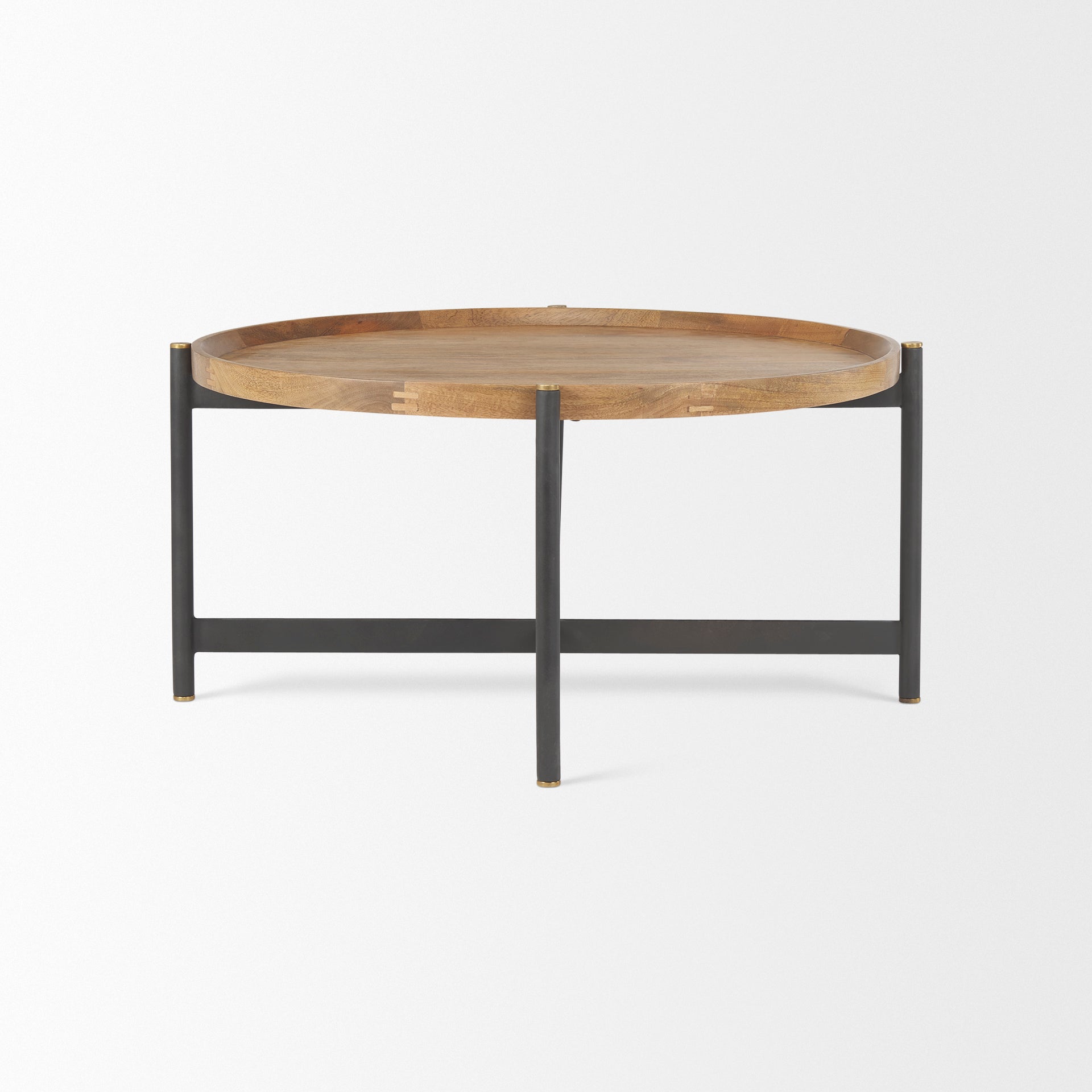 Marquisa 34.25L x 34.25W x 16.5H Small Brown Wood w/ Black Metal Coffee Table - Central Designs