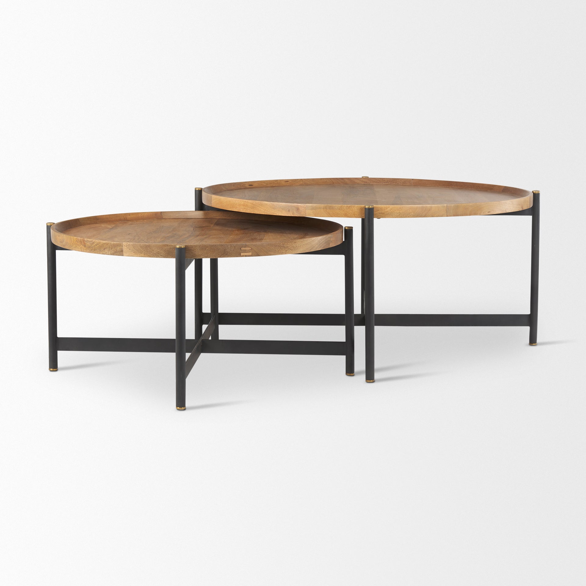 Marquisa 34.25L x 34.25W x 16.5H Small Brown Wood w/ Black Metal Coffee Table - Central Designs
