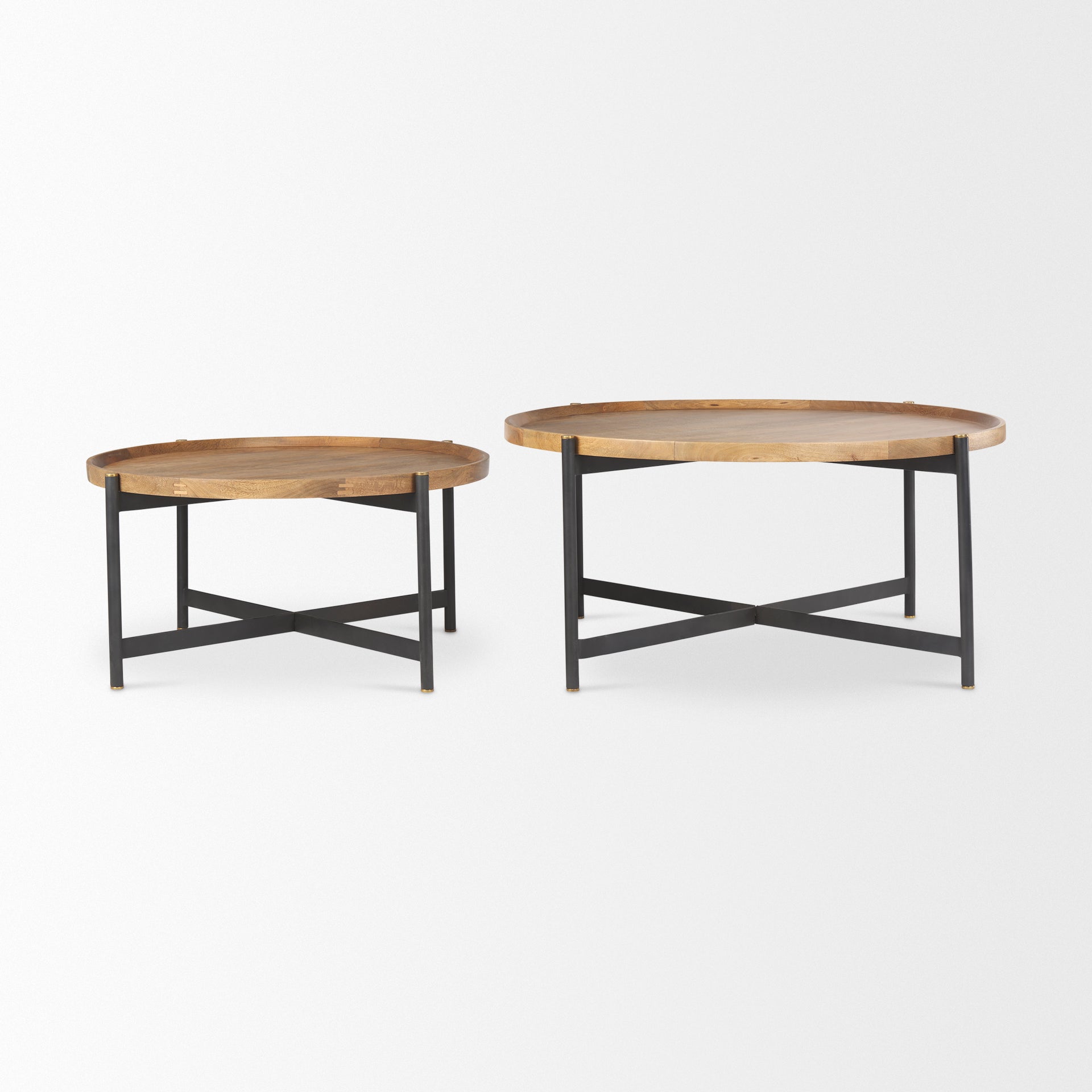 Marquisa 34.25L x 34.25W x 16.5H Small Brown Wood w/ Black Metal Coffee Table - Central Designs