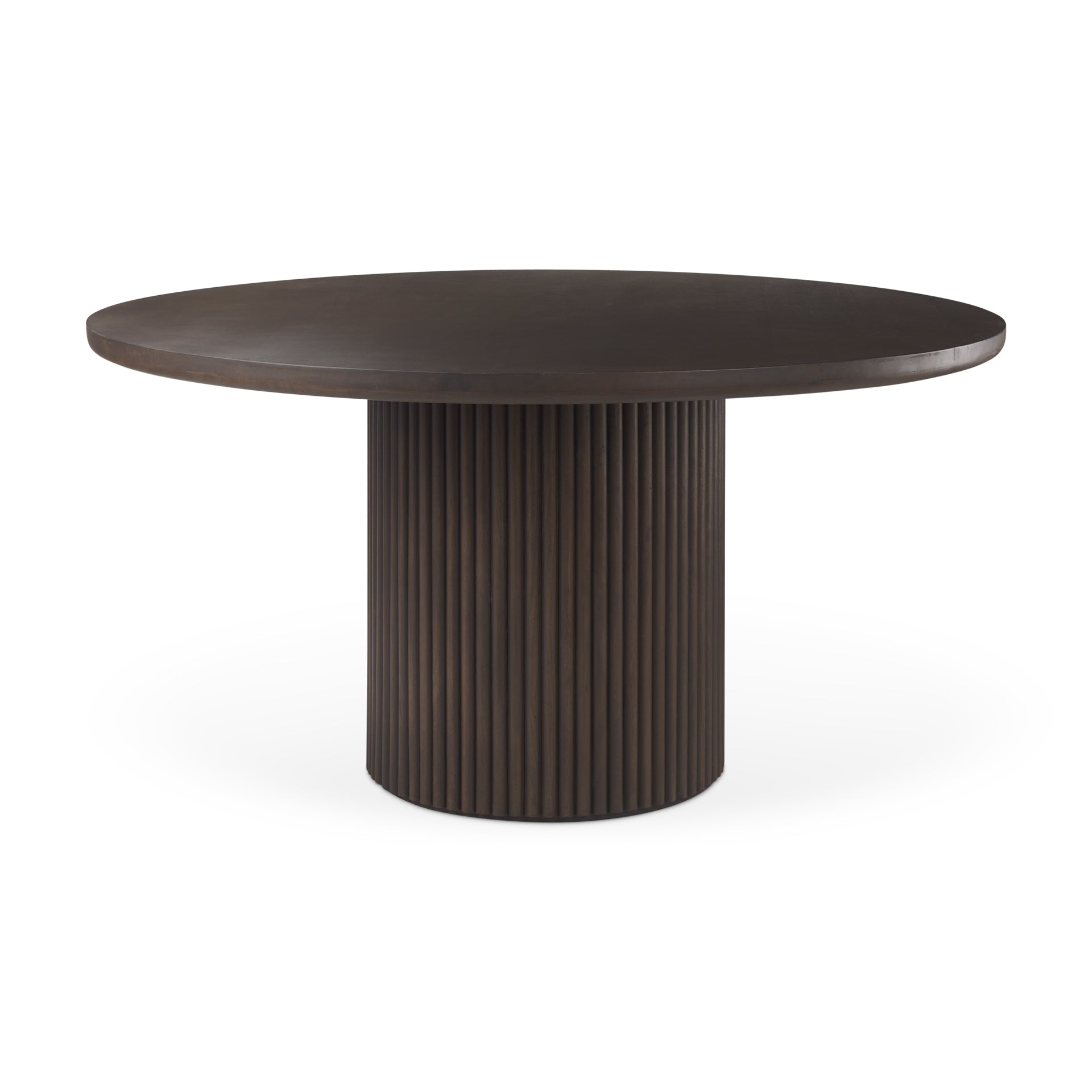 Terra 60L x 60W x 30H Dark Brown Wood Round Fluted Dining Table - Central Designs