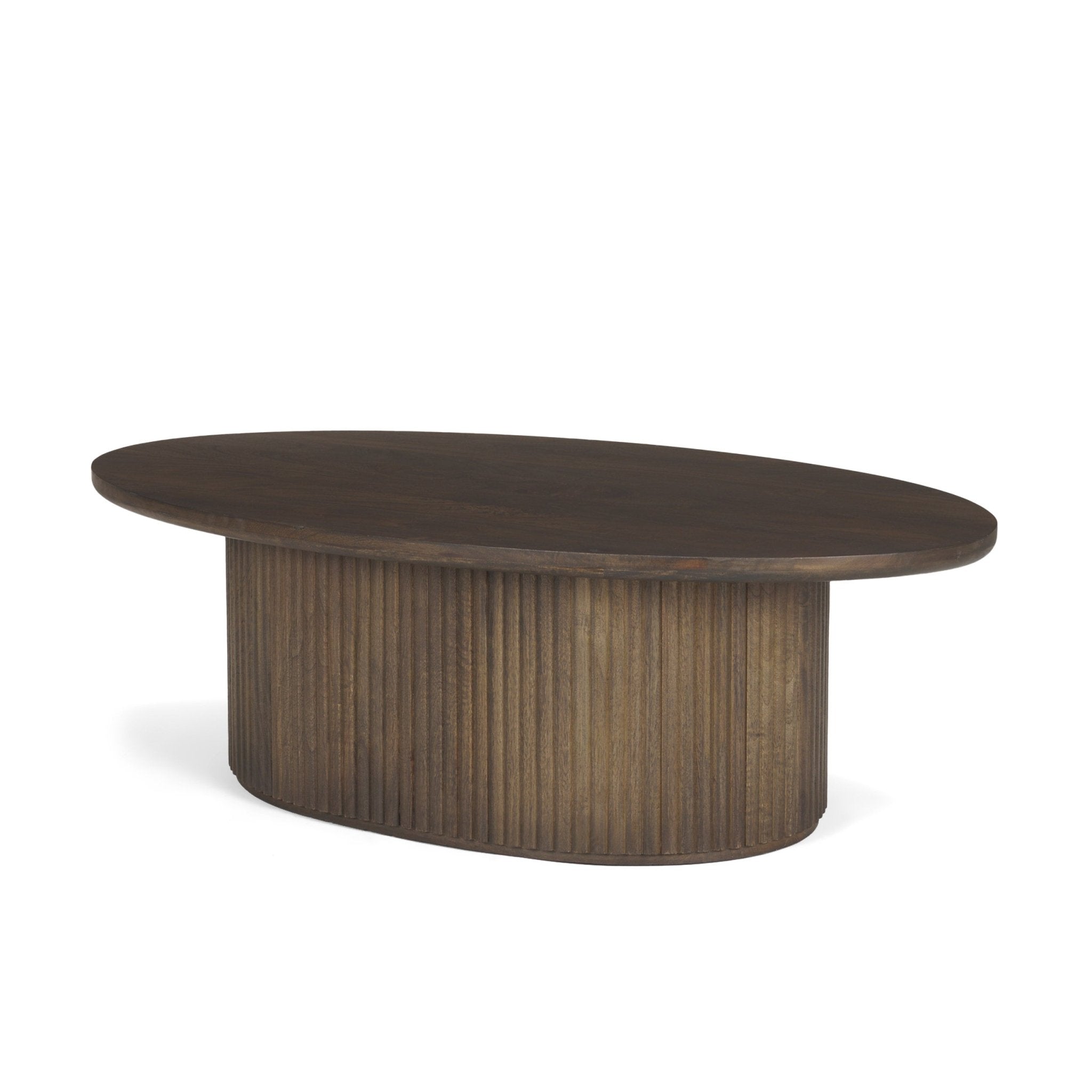 Terra 48L x 28W x 15H Dark Brown Wood Oval Fluted Coffee Table - Central Designs