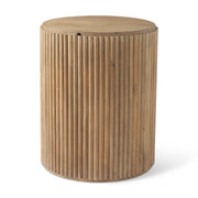 Terra 18L x 18W x 22H Light Brown Wood Fluted Round Side Table - Central Designs