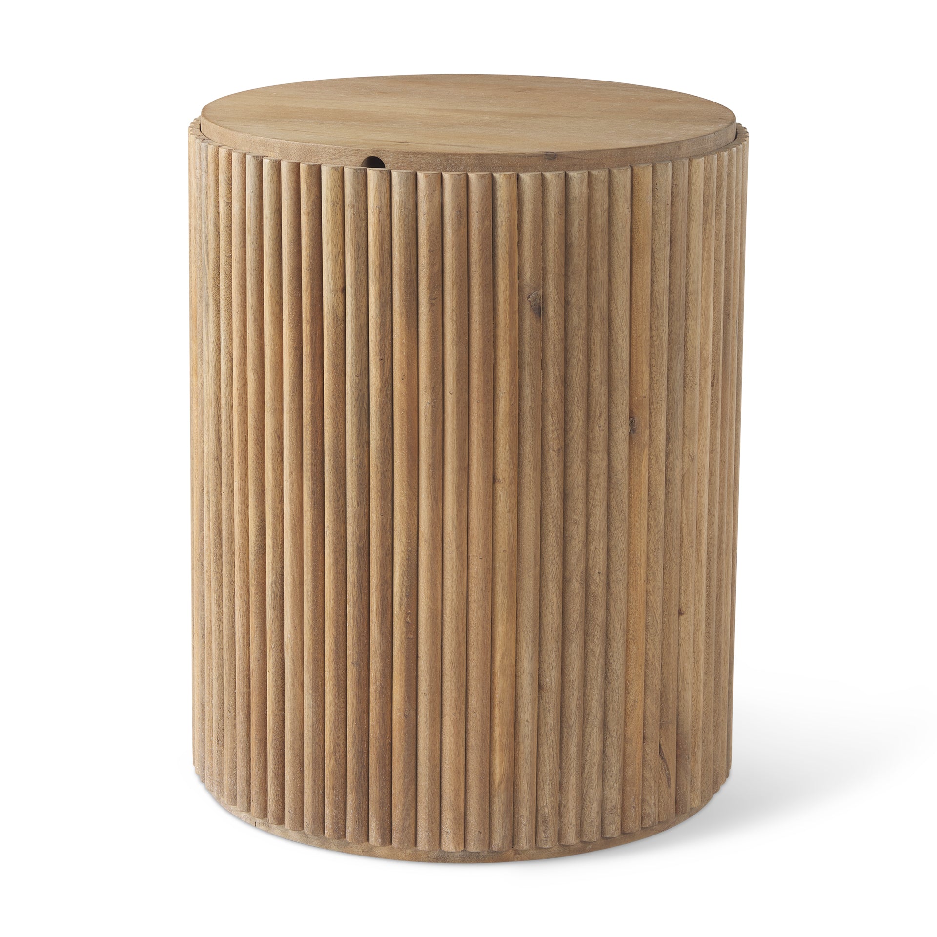 Terra 18L x 18W x 22H Light Brown Wood Fluted Round Side Table - Central Designs