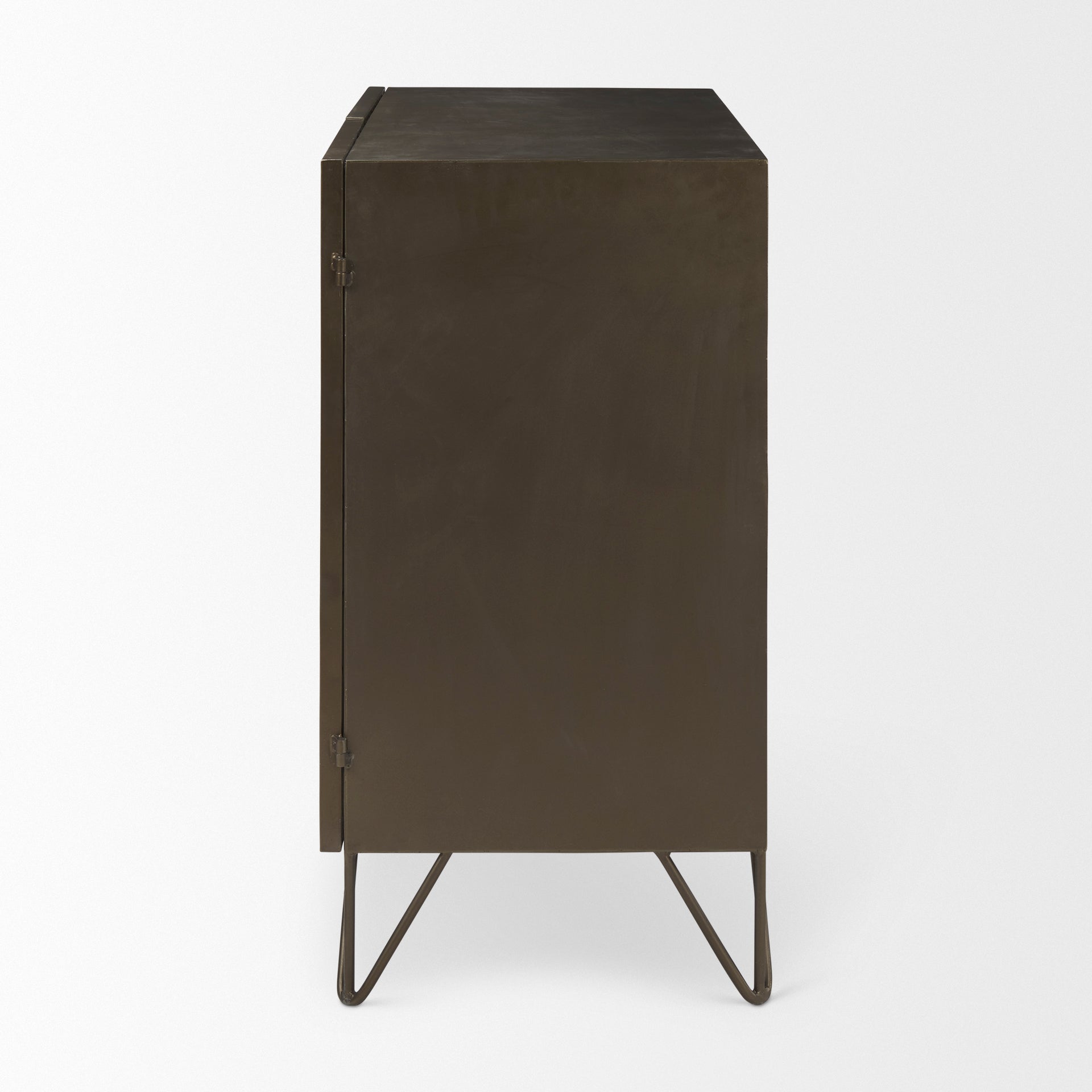 Pandora Dark Brass Metal W/Red Wood 2 Door Accent Cabinet