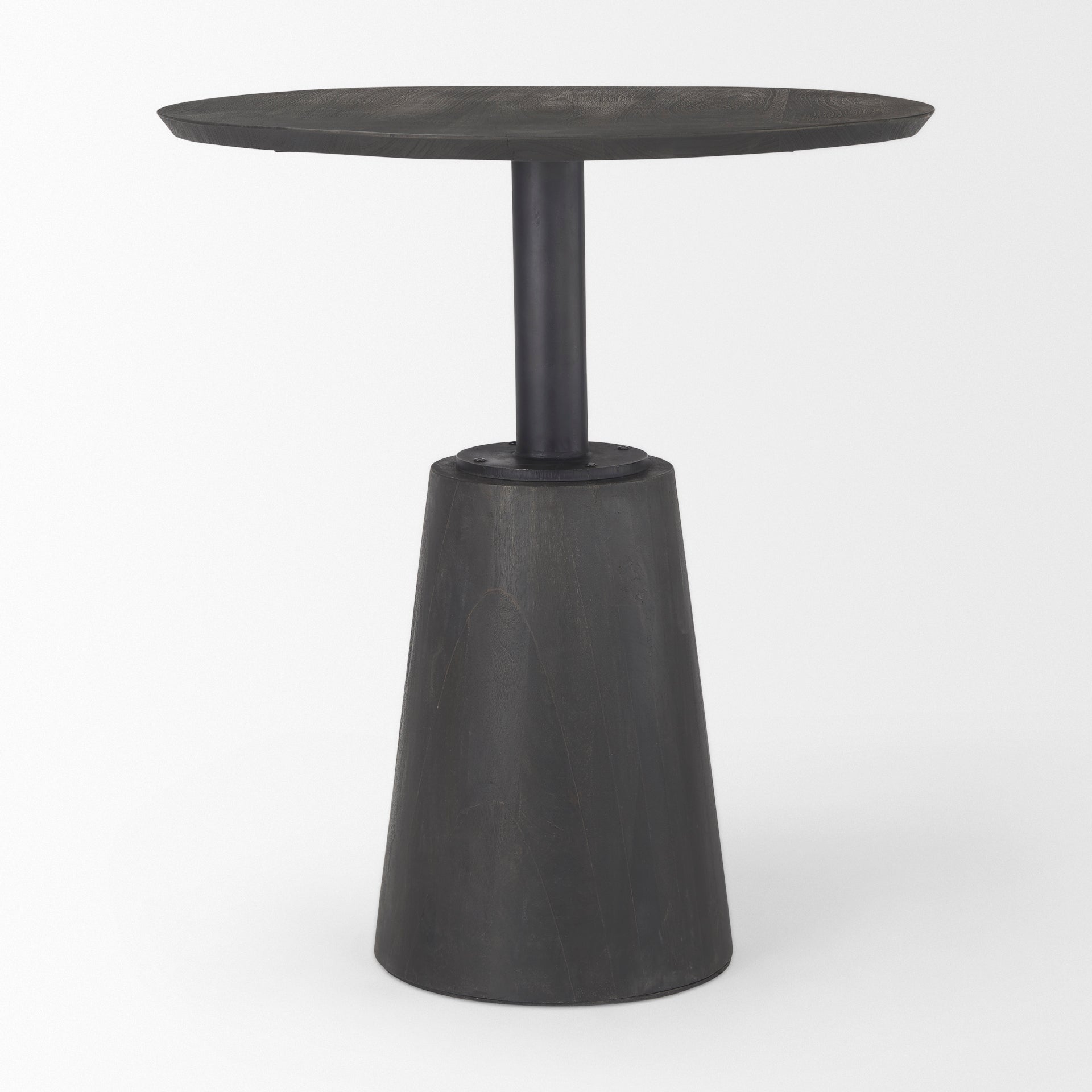 Maxwell 32" Round Black - Brown Wood w/ Black Metal Pedestal Bistro Table - Central Designs
