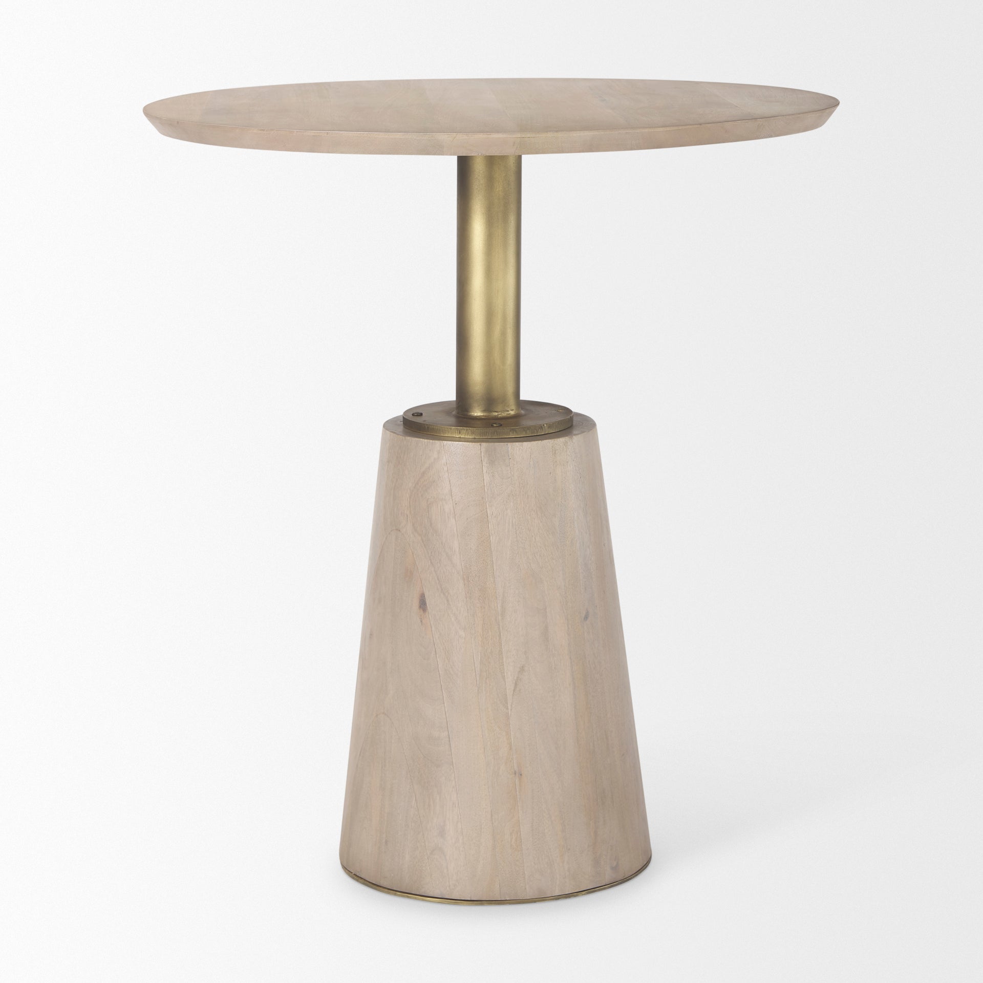 Maxwell 32" Round Light Wood Tabletop & Base w/ Gold Metal Accent Pedestal Bistro Table - Central Designs