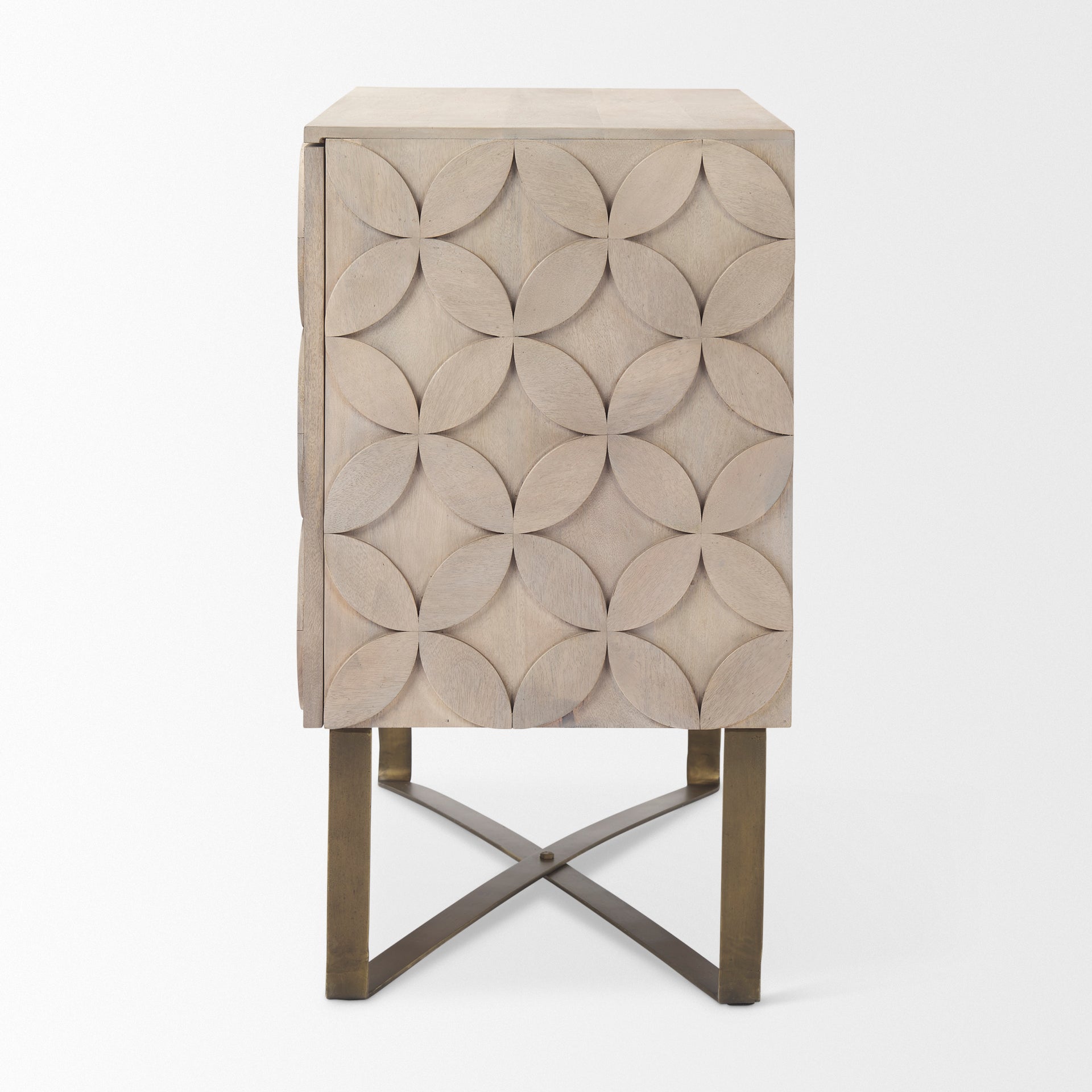 Excelsior 36.0L x 18.0W x 32.5H Light Brown Wood Gold Iron Base Accent Cabinet - Central Designs