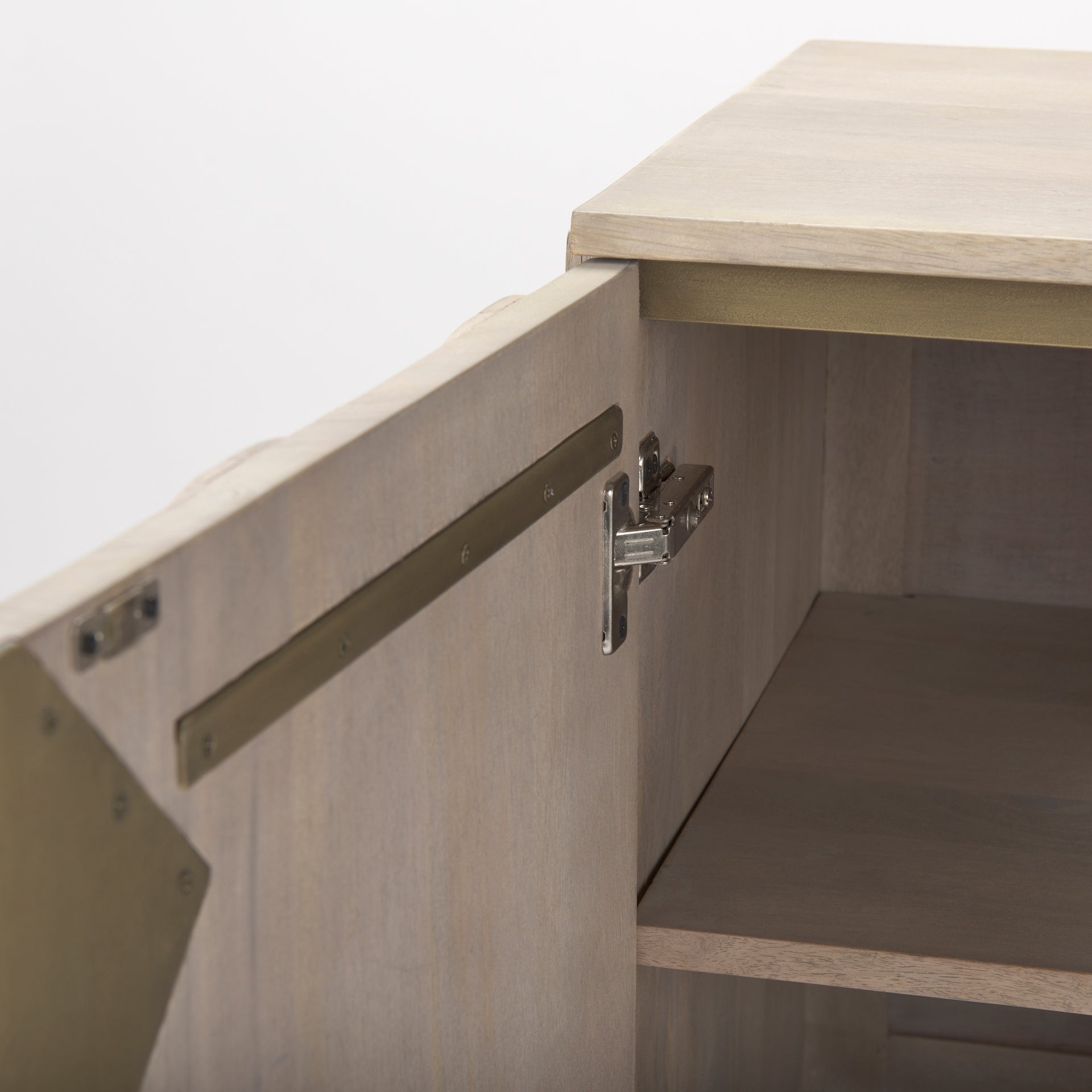 Excelsior 36.0L x 18.0W x 32.5H Light Brown Wood Gold Iron Base Accent Cabinet - Central Designs