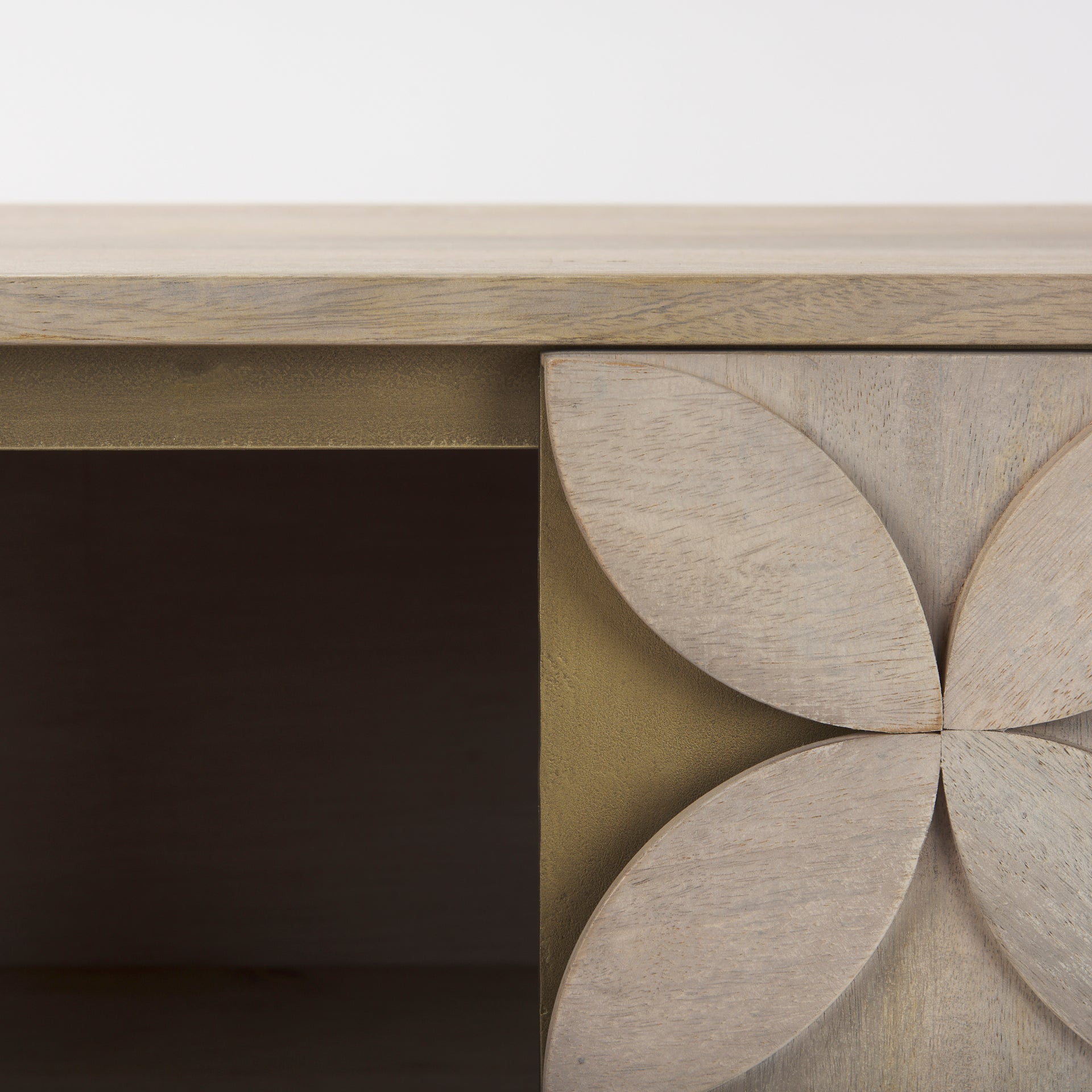 Excelsior 36.0L x 18.0W x 32.5H Light Brown Wood Gold Iron Base Accent Cabinet - Central Designs