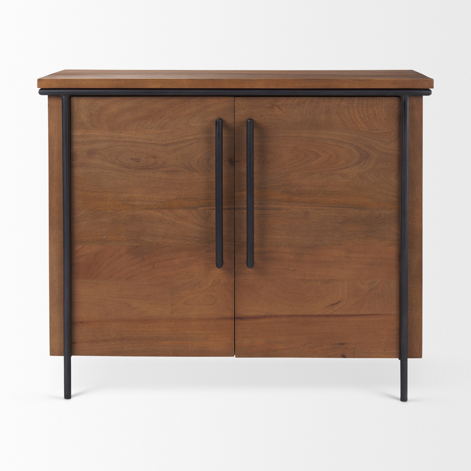 Maddox 40.0L x 18.5W x 32.75H Brown Solid Wood Black Metal 2 Door Accent Cabinet - Central Designs