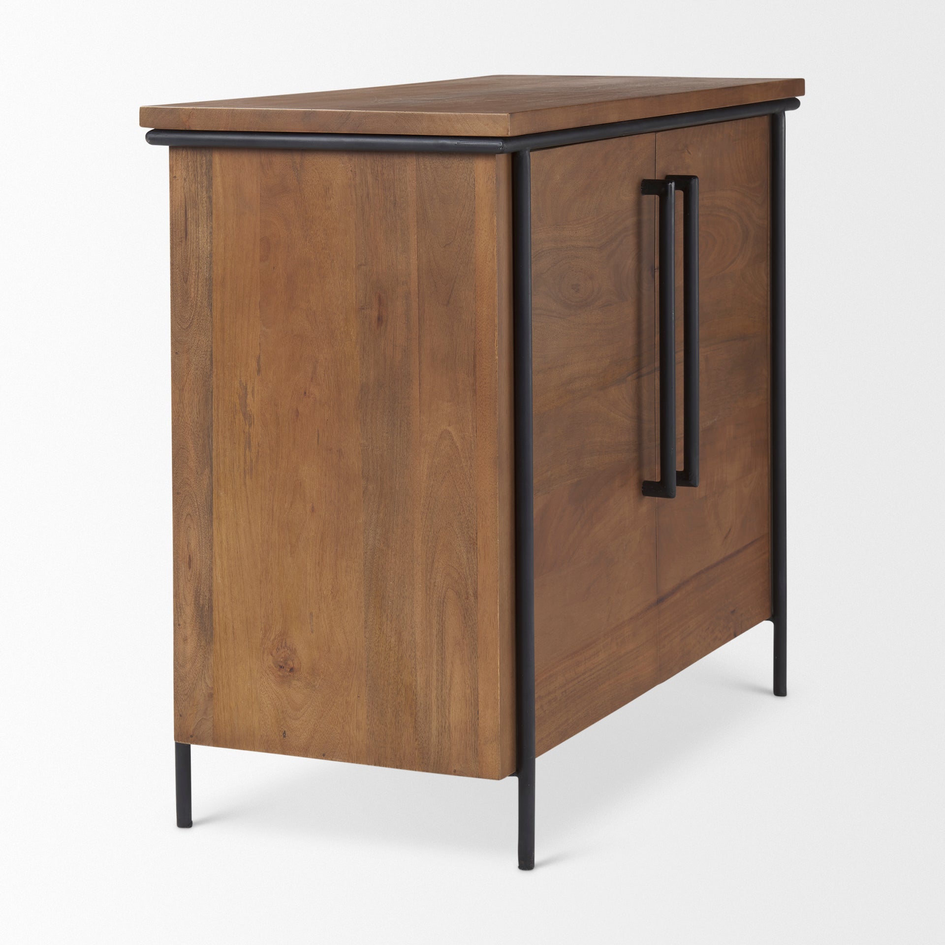 Maddox 40.0L x 18.5W x 32.75H Brown Solid Wood Black Metal 2 Door Accent Cabinet - Central Designs