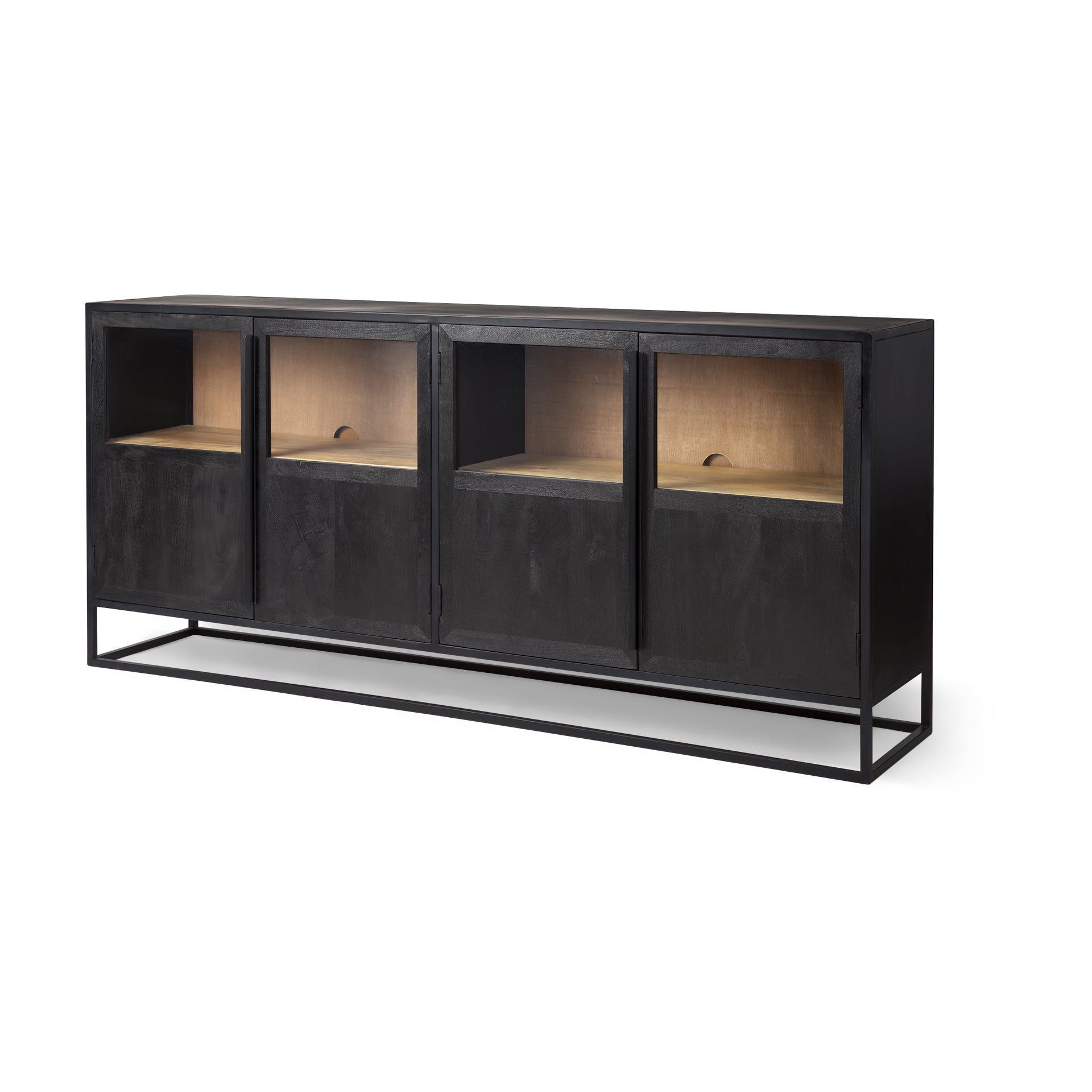 Sloan 80.0L x 17.0W x 36.0H Black Wood W/Black Metal Frame Sideboard - Central Designs