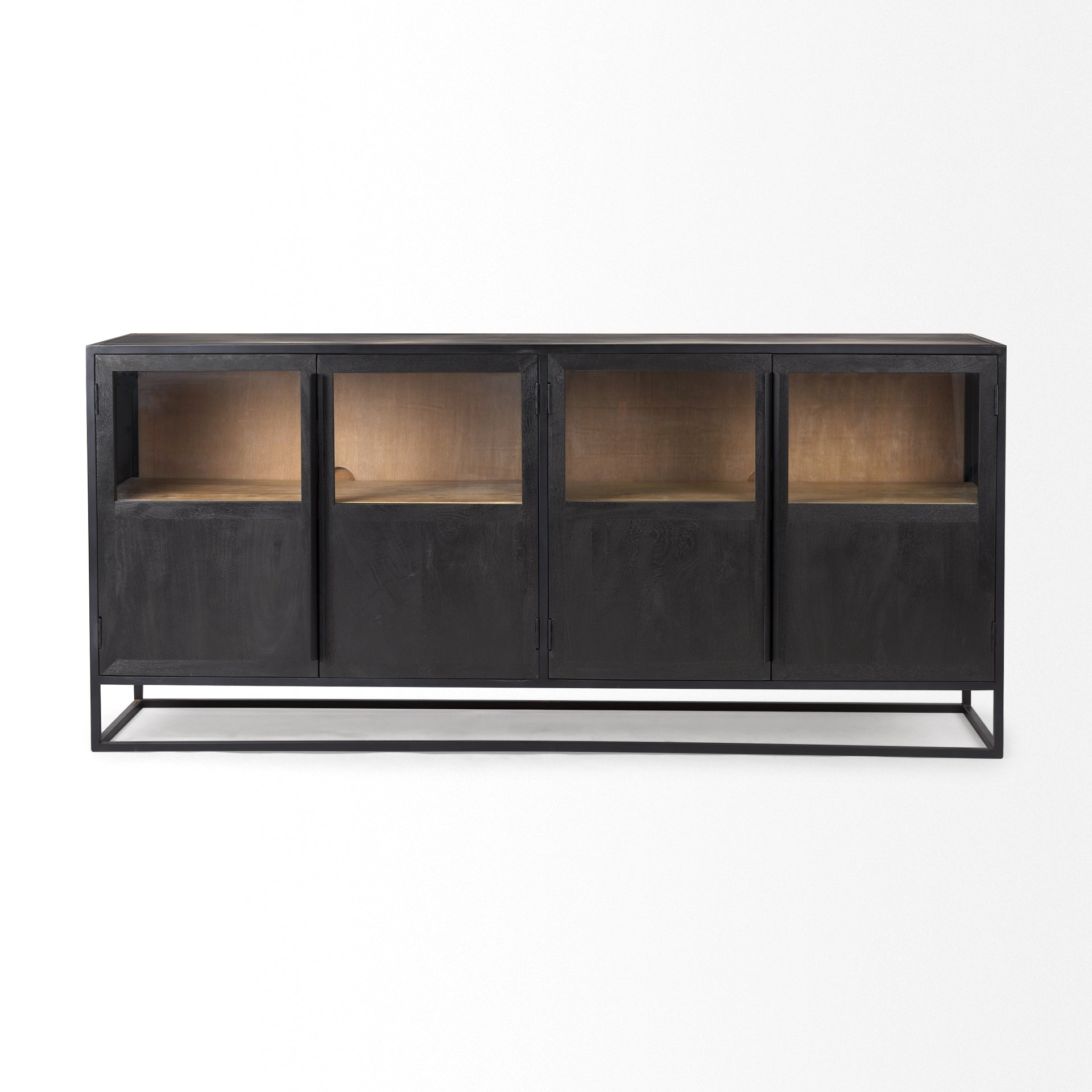 Sloan 80.0L x 17.0W x 36.0H Black Wood W/Black Metal Frame Sideboard - Central Designs