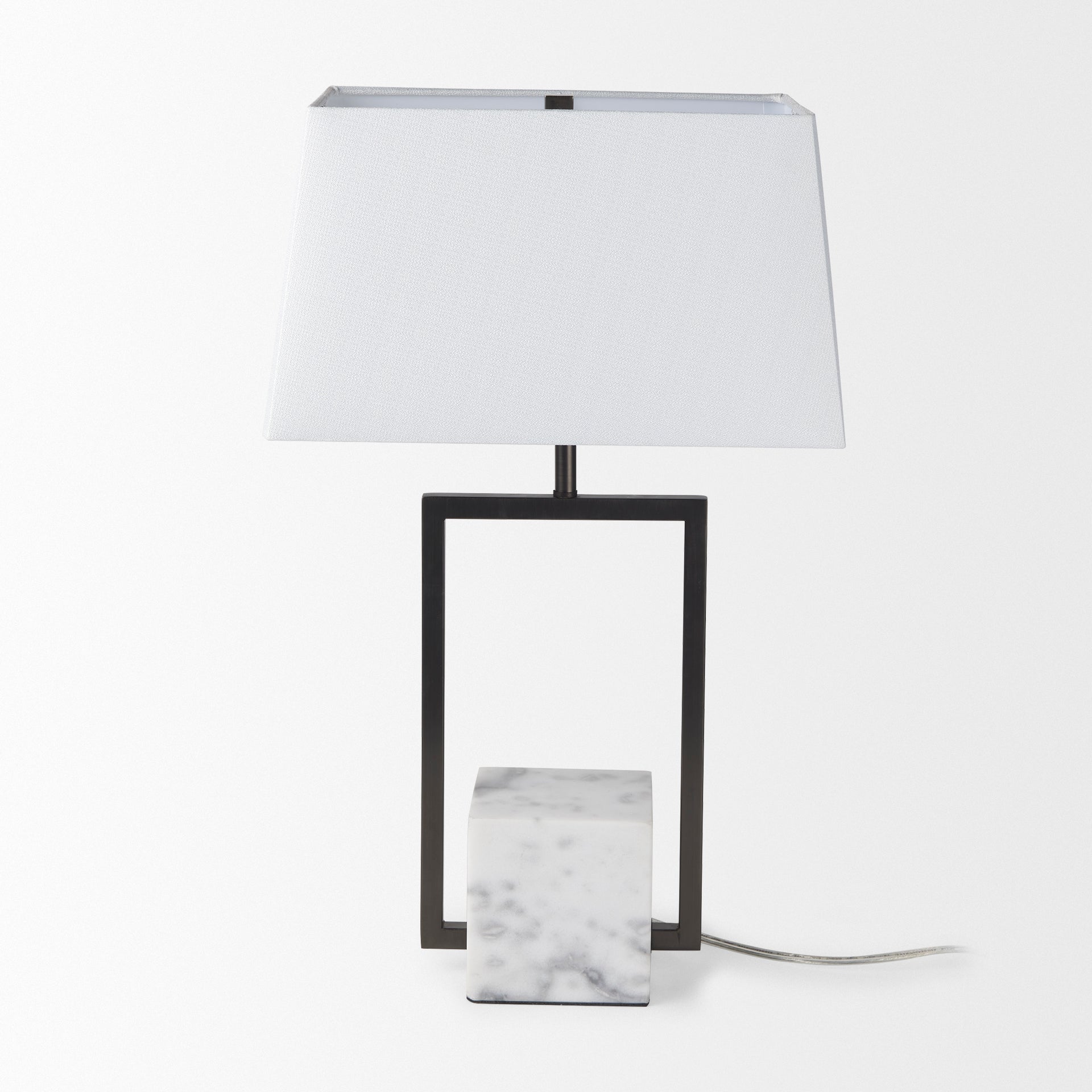 Peyton 14.0L x 9.0W x 26.2H Black Metal W/Marble Cube and White Shade Table Lamp - Central Designs