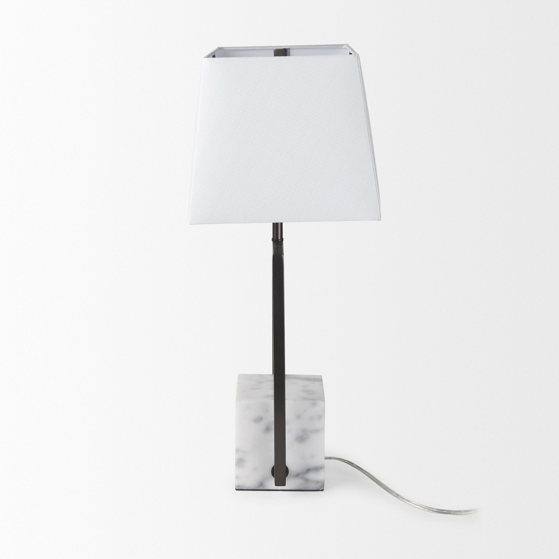 Peyton 14.0L x 9.0W x 26.2H Black Metal W/Marble Cube and White Shade Table Lamp - Central Designs