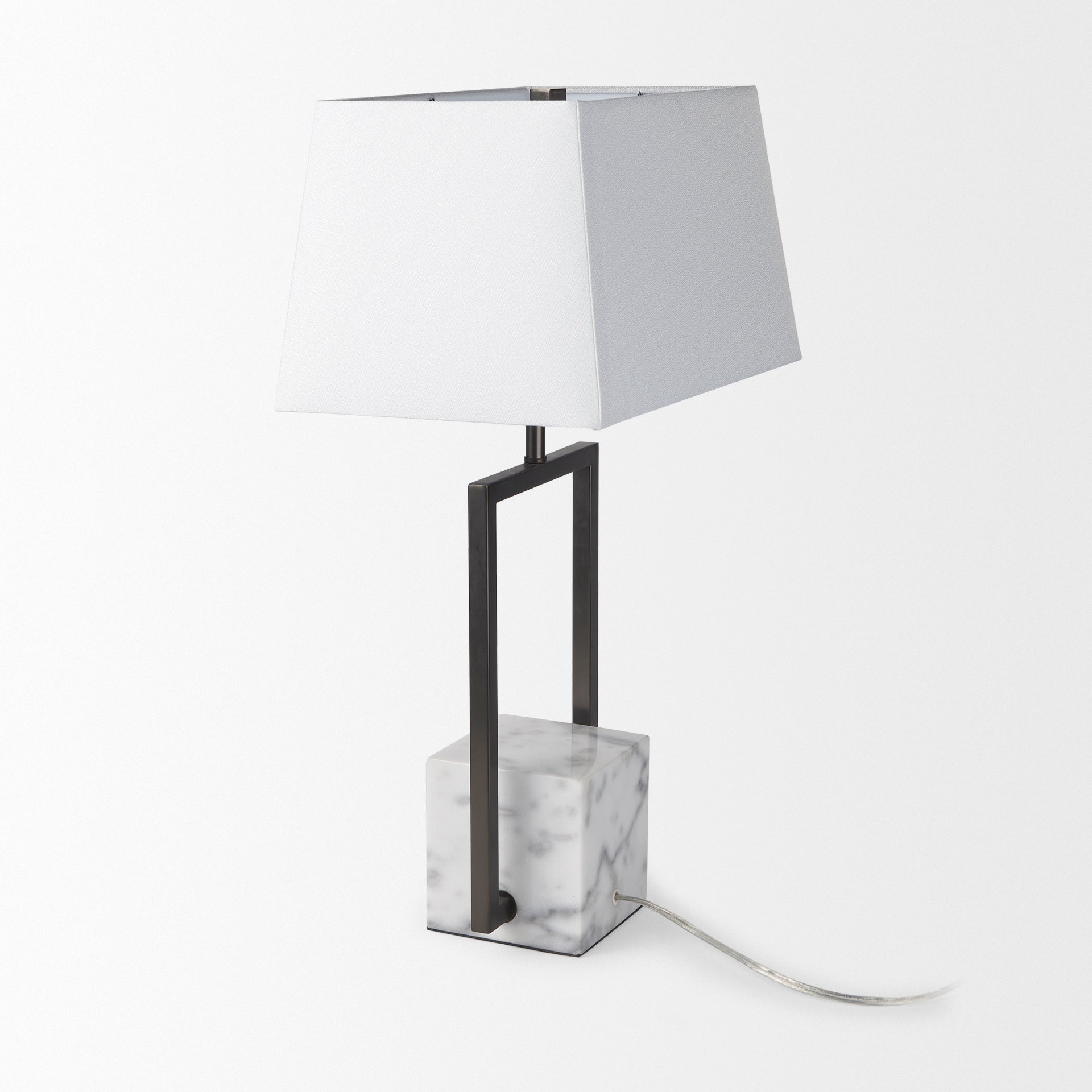 Peyton 14.0L x 9.0W x 26.2H Black Metal W/Marble Cube and White Shade Table Lamp - Central Designs