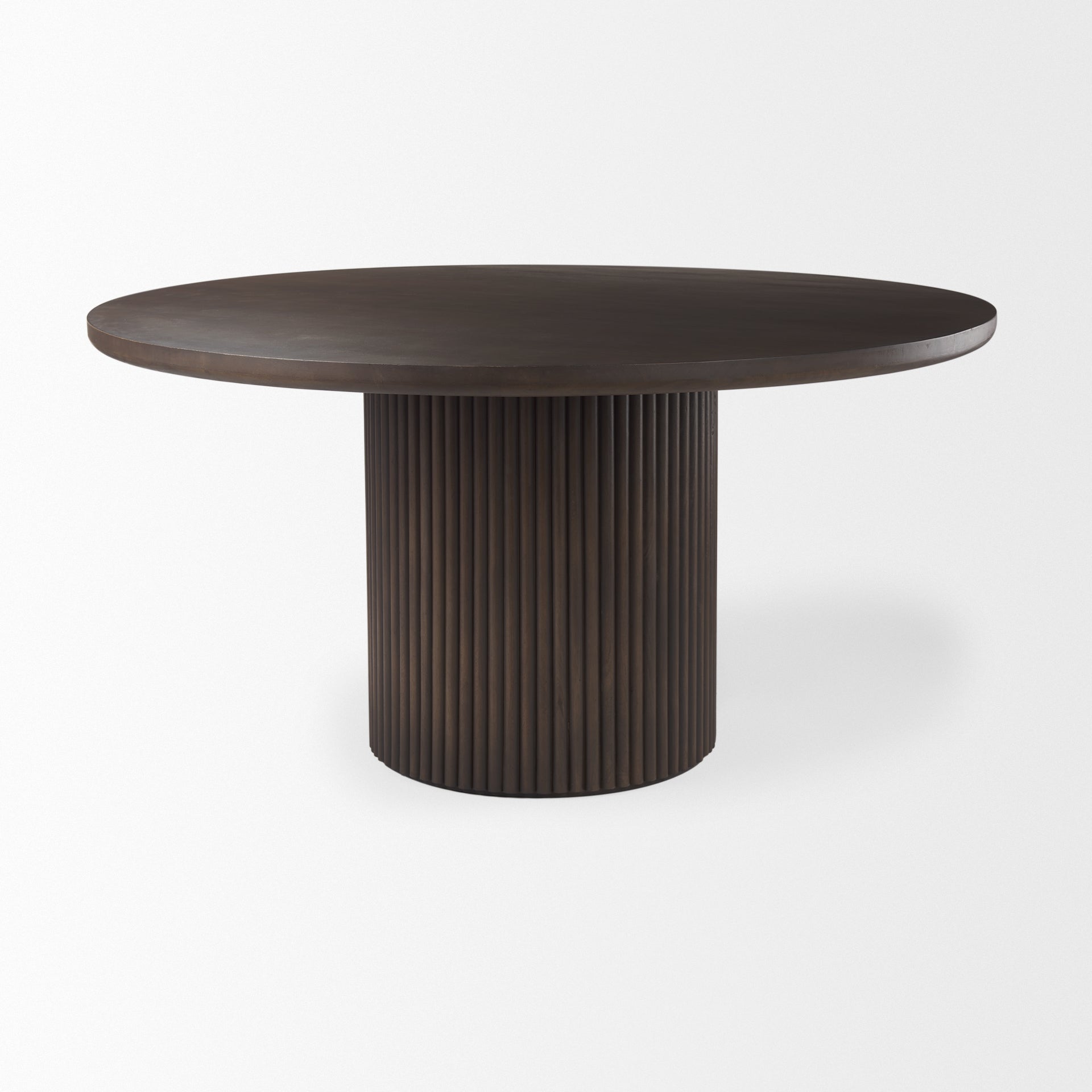 Terra 60L x 60W x 30H Dark Brown Wood Round Fluted Dining Table - Central Designs