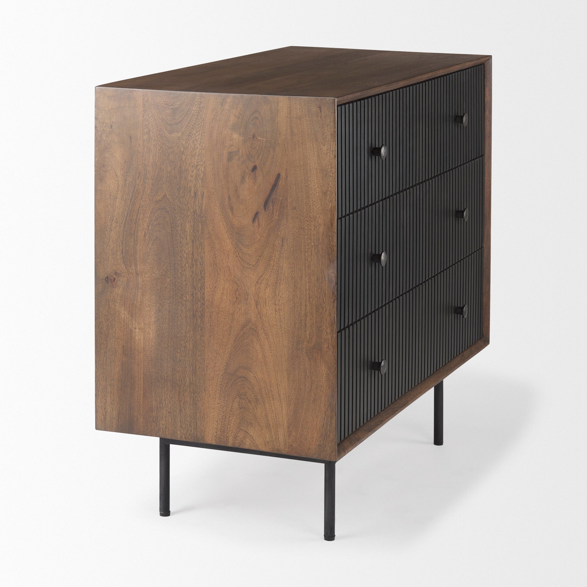 Grace 35.5L x 18.0W x 31.0H Medium Brown Wood W/Black Metal Frame 3 Drawer Accent Cabinet - Central Designs