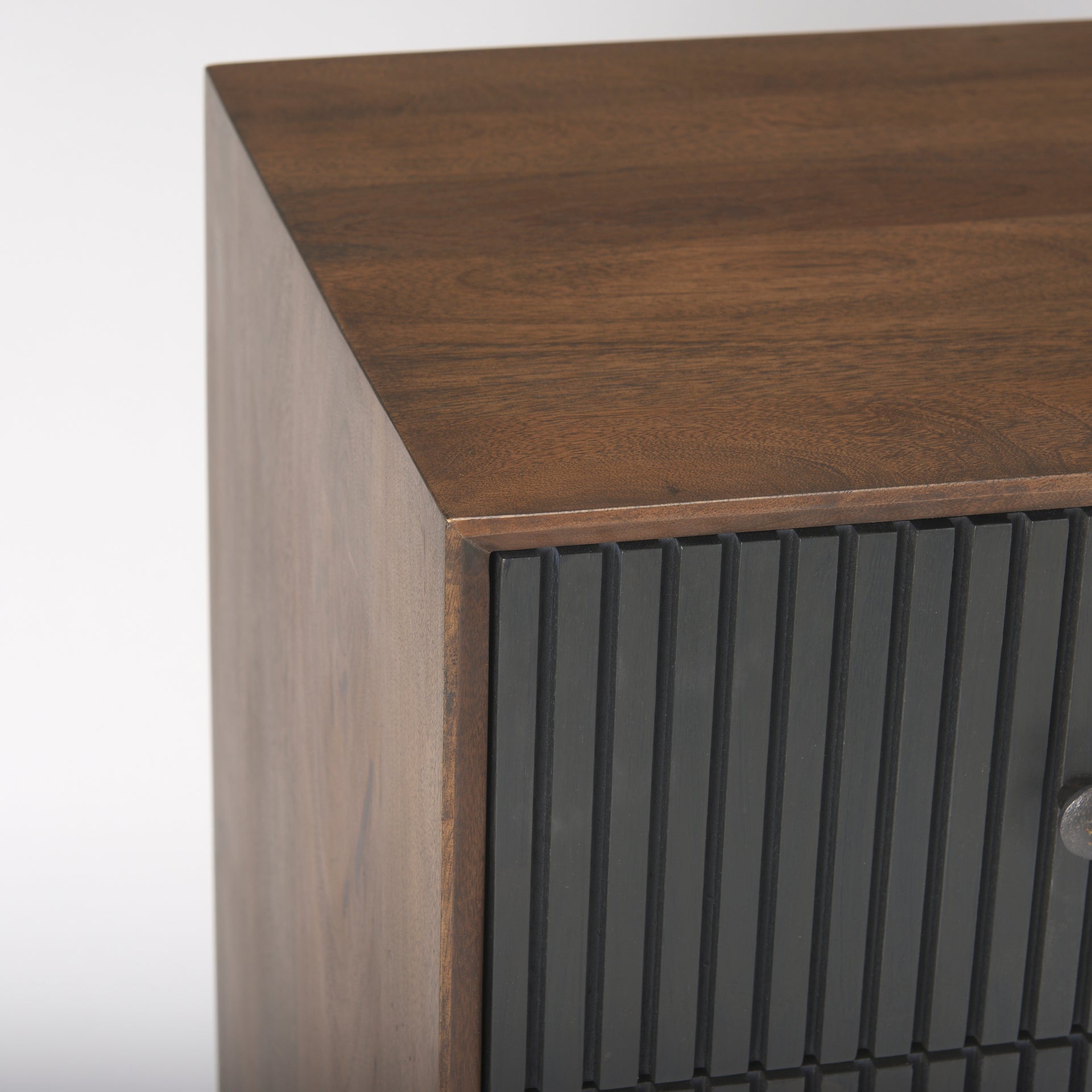Grace 35.5L x 18.0W x 31.0H Medium Brown Wood W/Black Metal Frame 3 Drawer Accent Cabinet - Central Designs