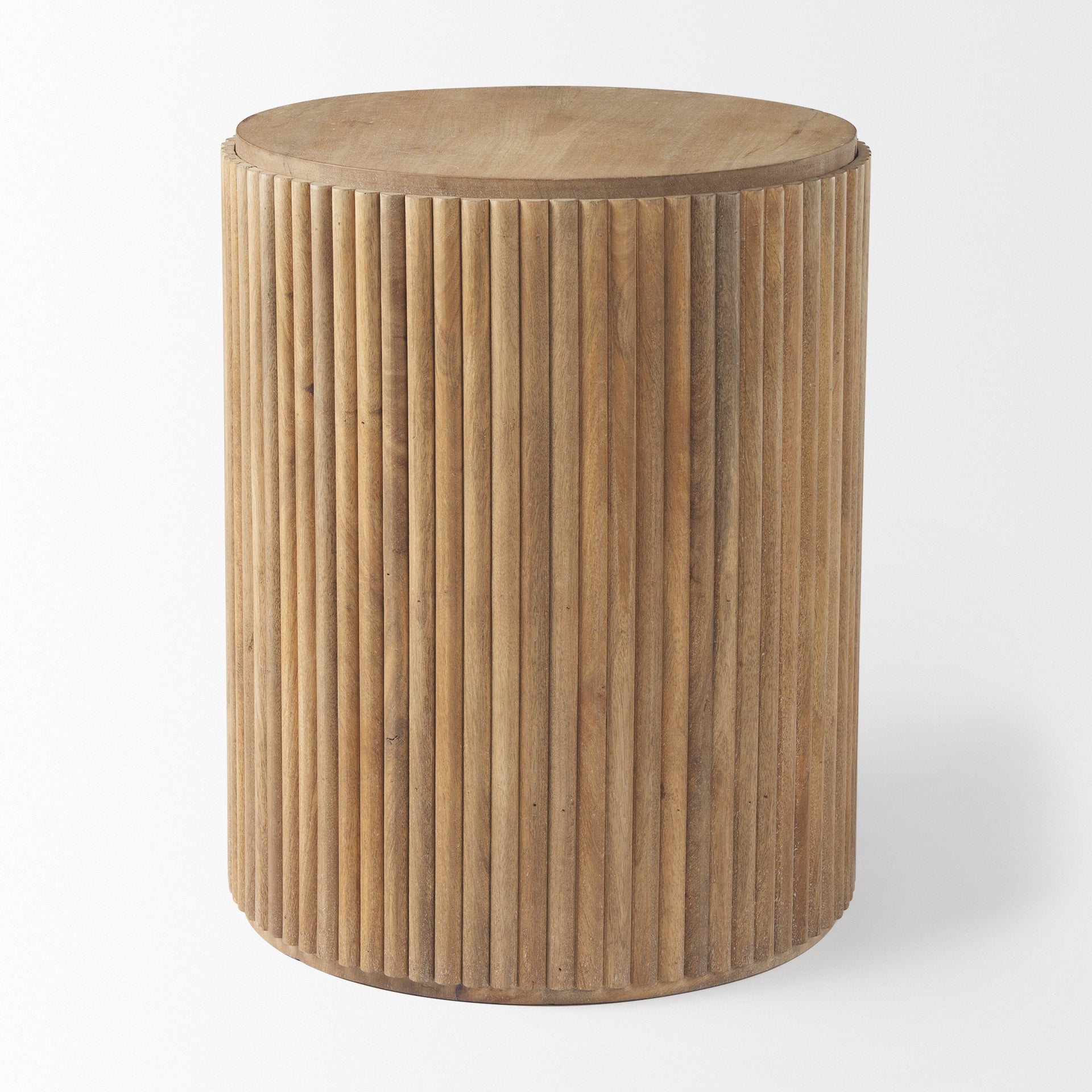Terra 18L x 18W x 22H Light Brown Wood Fluted Round Side Table - Central Designs
