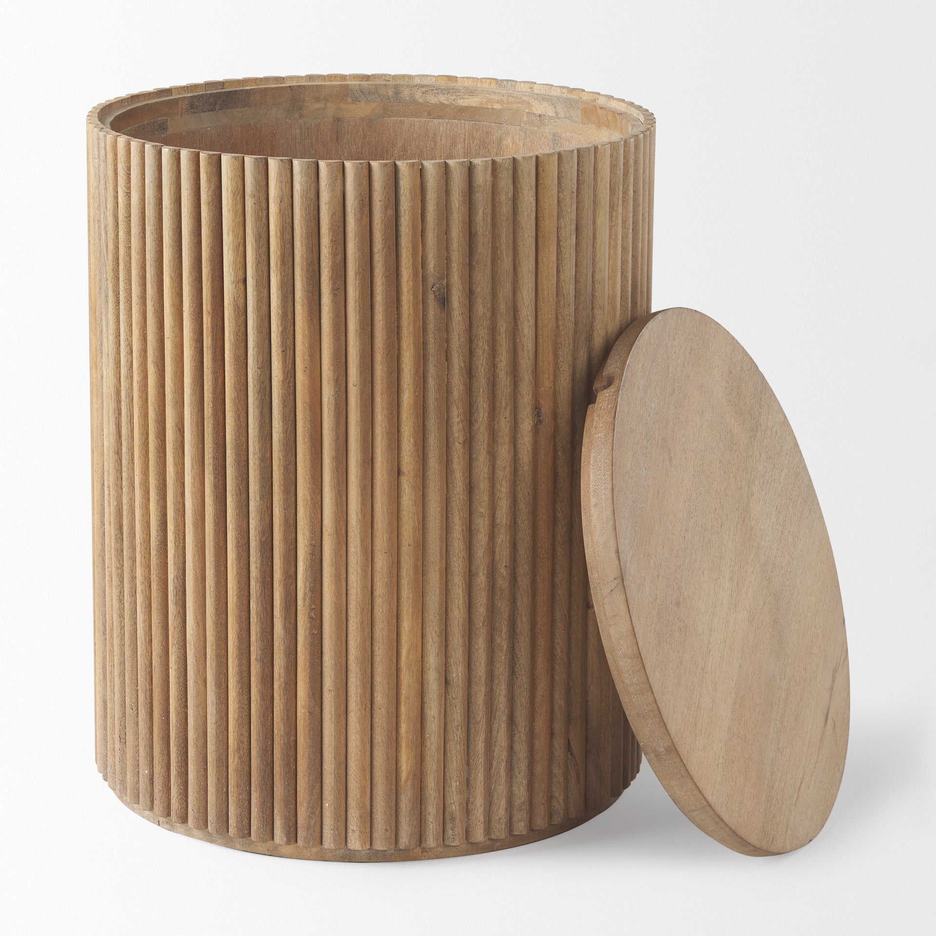 Terra 18L x 18W x 22H Light Brown Wood Fluted Round Side Table - Central Designs