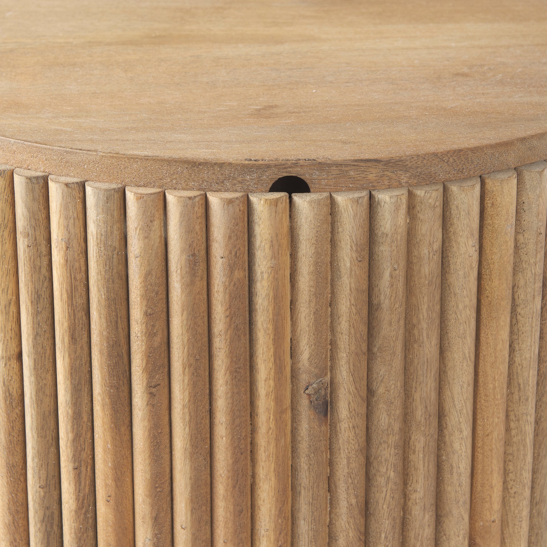 Terra 18L x 18W x 22H Light Brown Wood Fluted Round Side Table - Central Designs