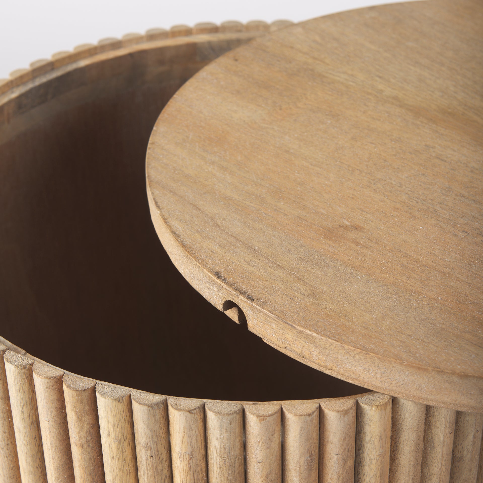 Terra 18L x 18W x 22H Light Brown Wood Fluted Round Side Table - Central Designs