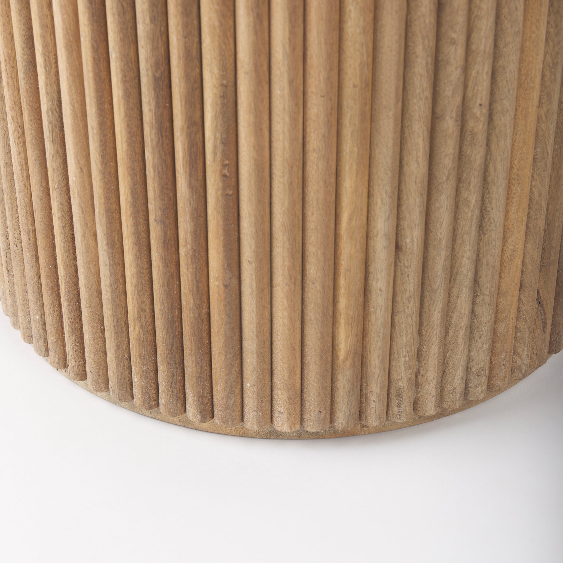 Terra 18L x 18W x 22H Light Brown Wood Fluted Round Side Table - Central Designs