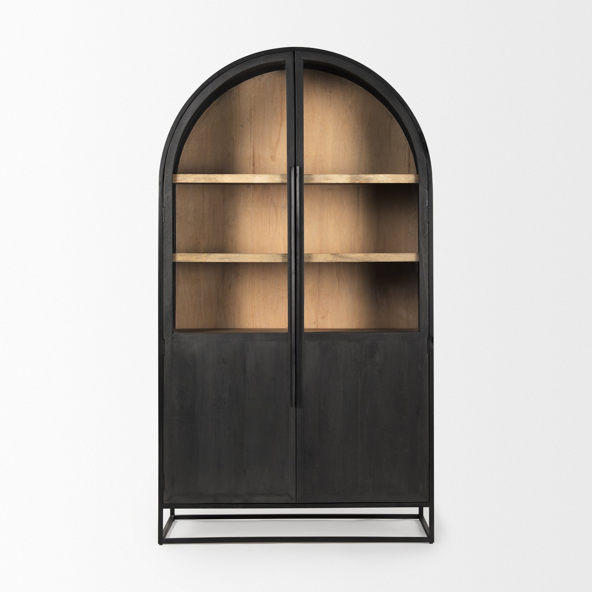 Sloan 85.5H Black Wood W/Black Metal Frame Arch Cabinet - Central Designs