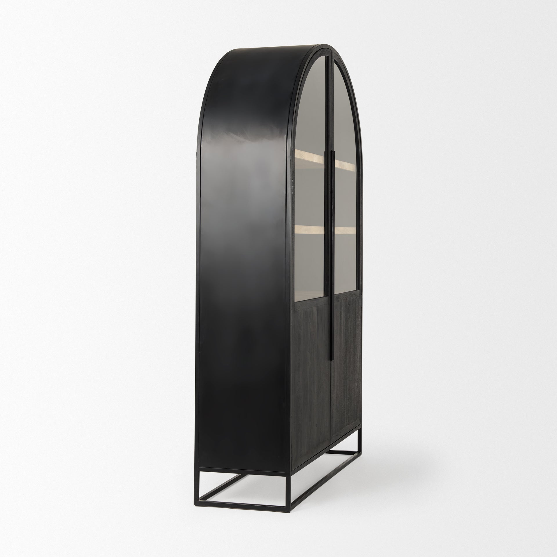 Sloan 85.5H Black Wood W/Black Metal Frame Arch Cabinet - Central Designs