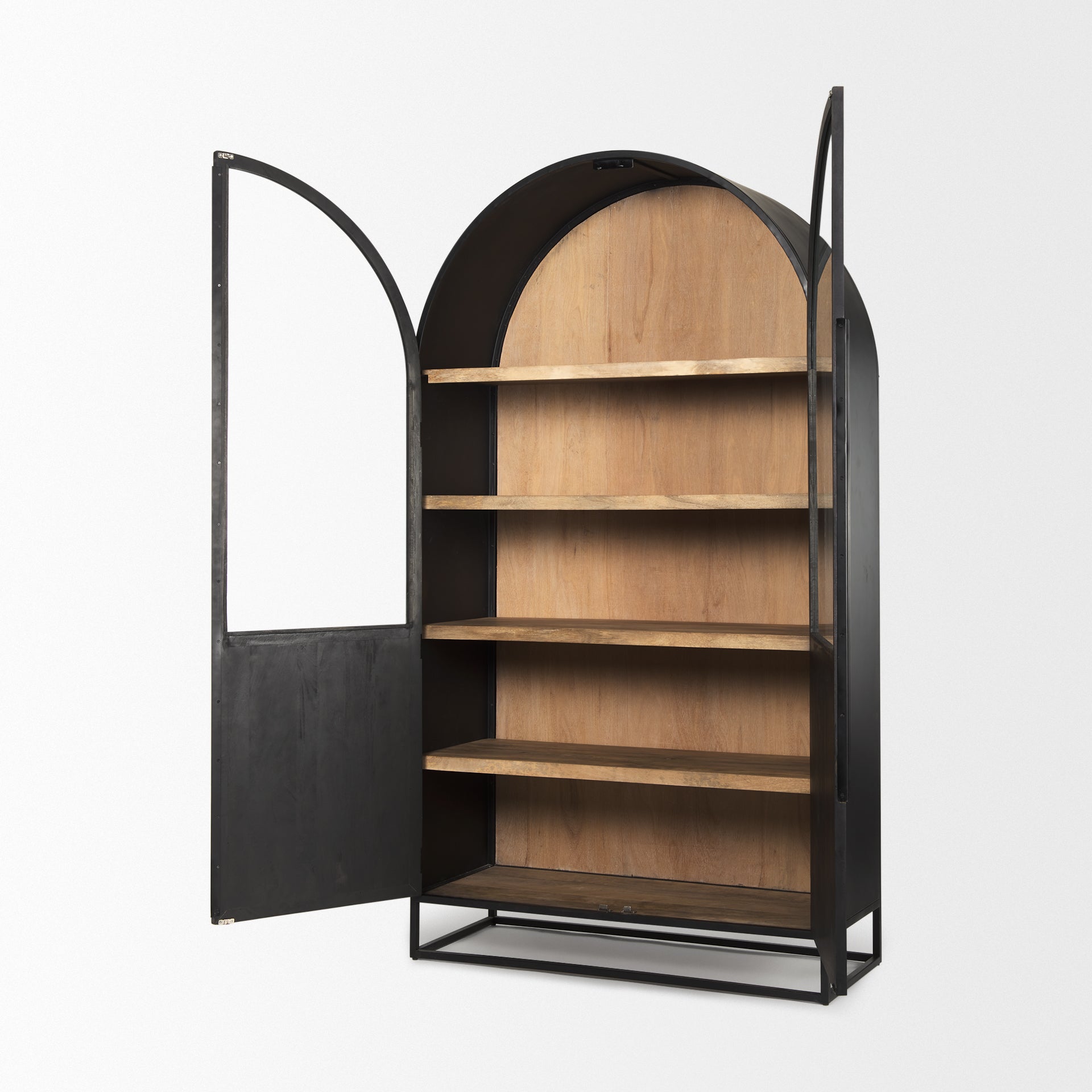 Sloan 85.5H Black Wood W/Black Metal Frame Arch Cabinet - Central Designs