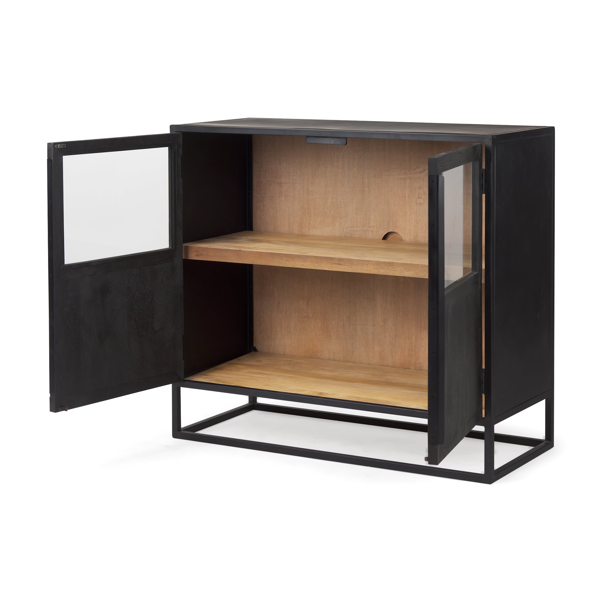 Sloan Black Wood W/Black Metal Frame Accent Cabinet - Central Designs