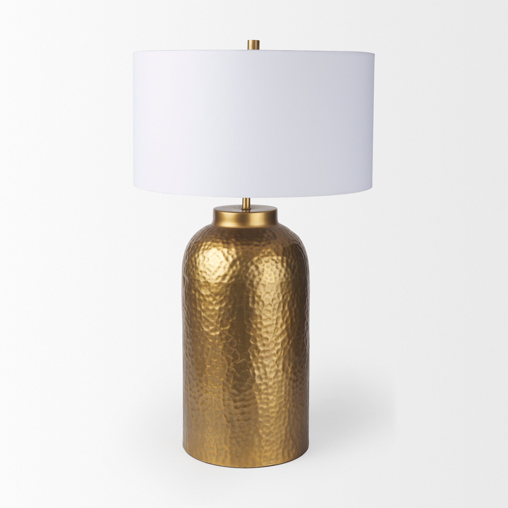 Leo 18.0L x 18.0W x 31.0H Gold Hammered W/White Fabric Shade Table Lamp