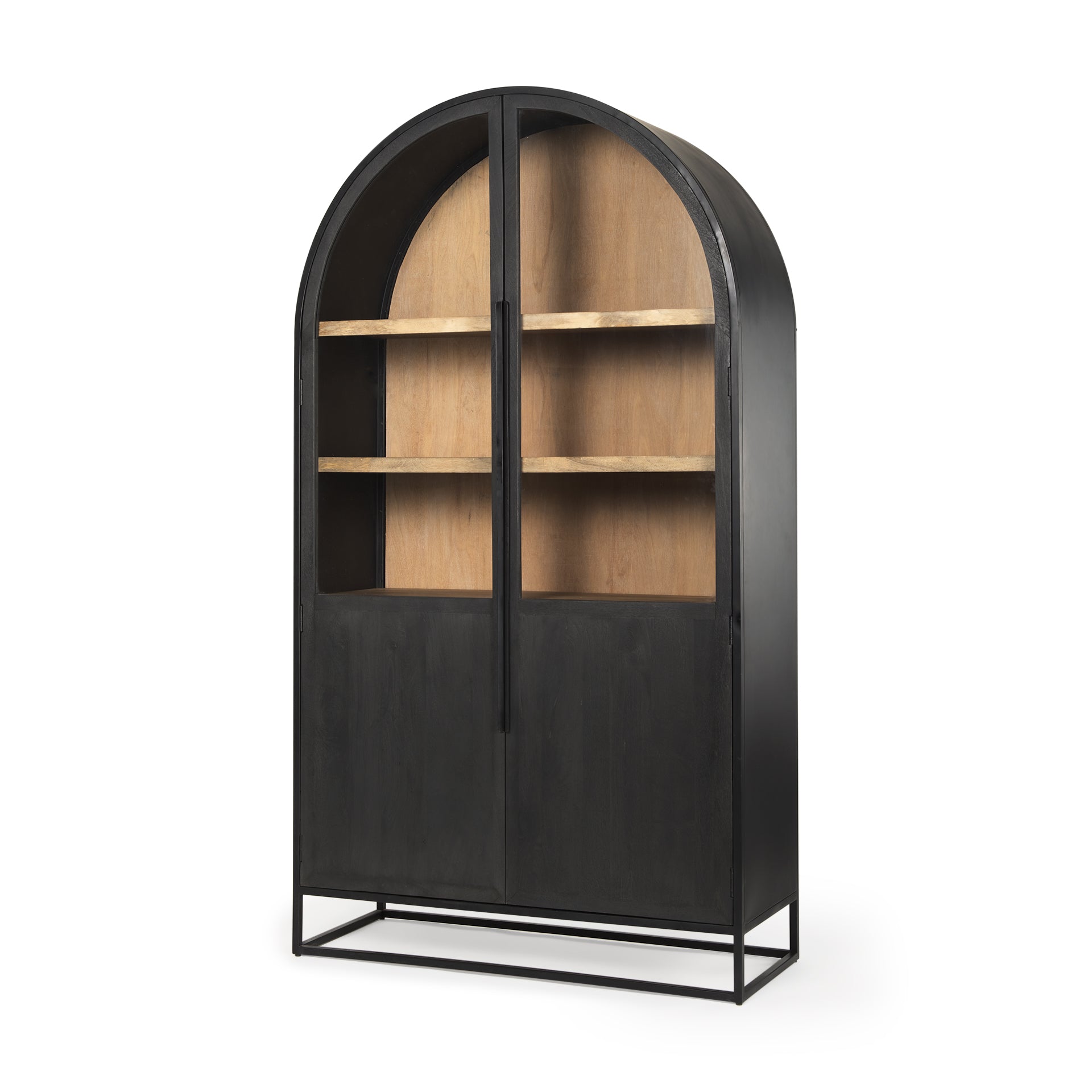 Sloan 85.5H Black Wood W/Black Metal Frame Arch Cabinet - Central Designs
