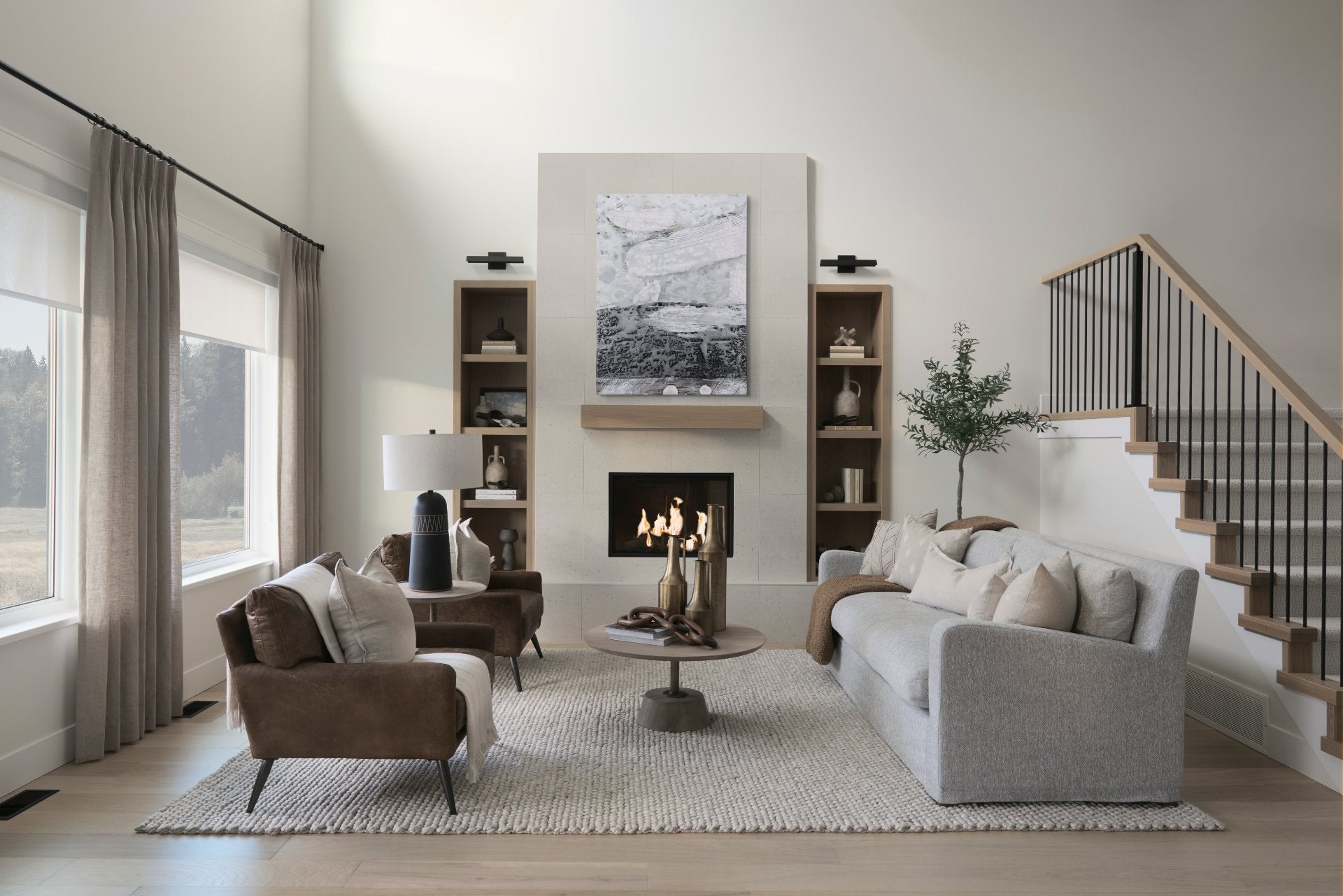 Maxwell 20" Round Light Brown Wood w/ Gold Metal Pedestal Side Table - Central Designs