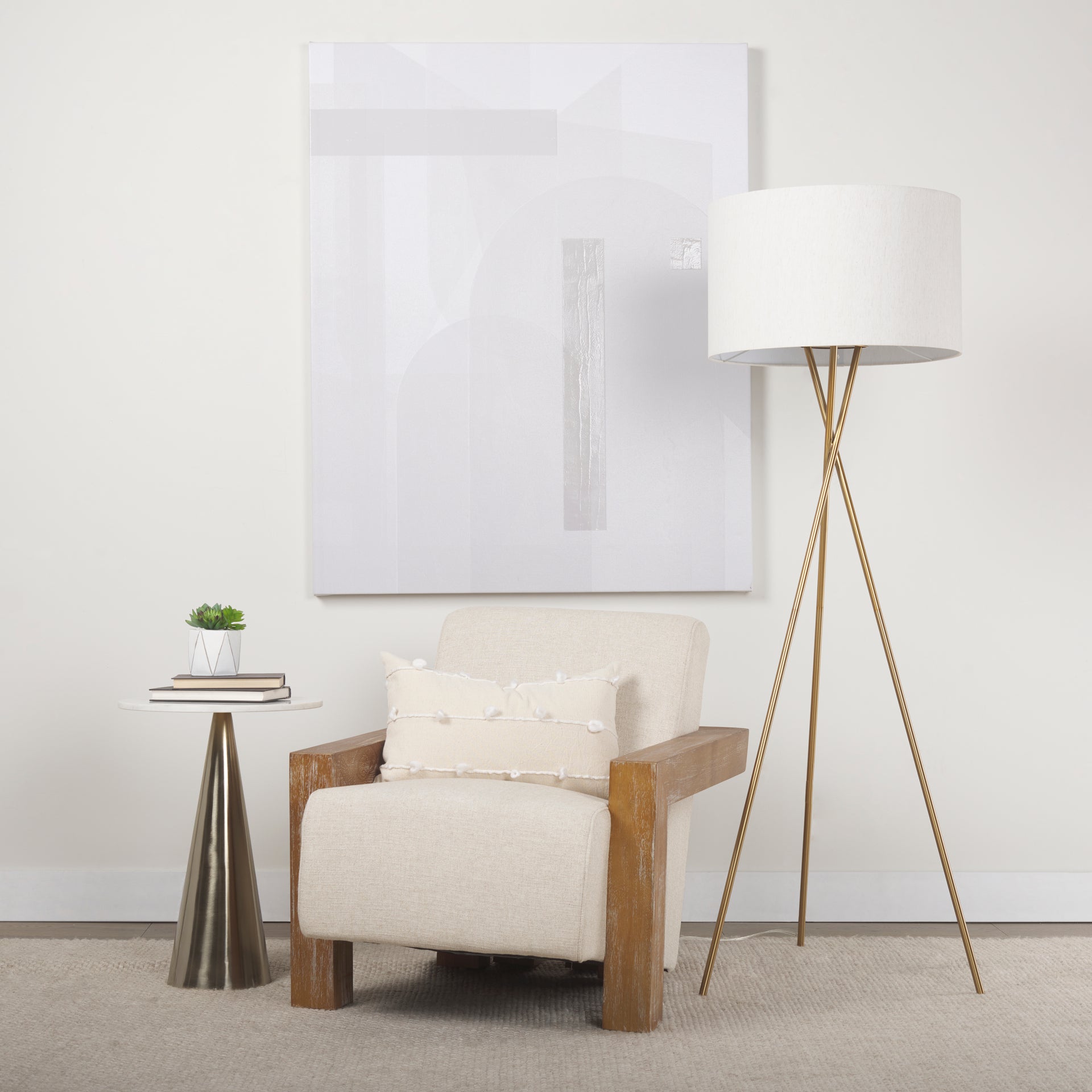 Sovereign Beige Fabric Seat and Wood Frame Accent Chair