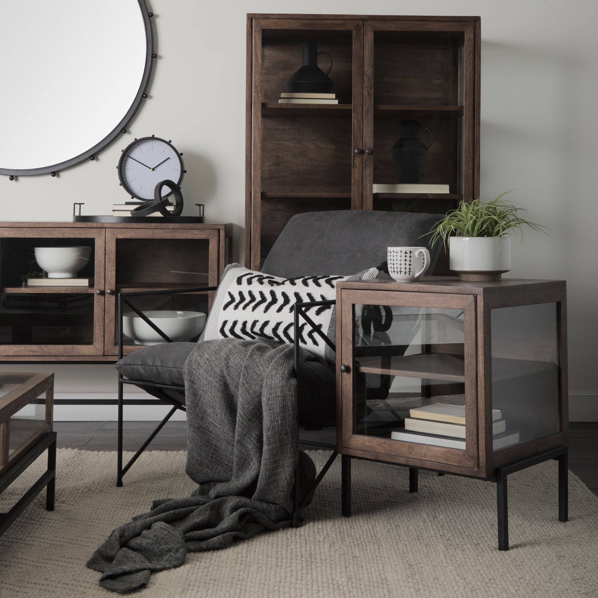 Arelius 20L x 18W x 26H Medium Brown Wood W/ Black Metal Frame End/Side Table - Central Designs