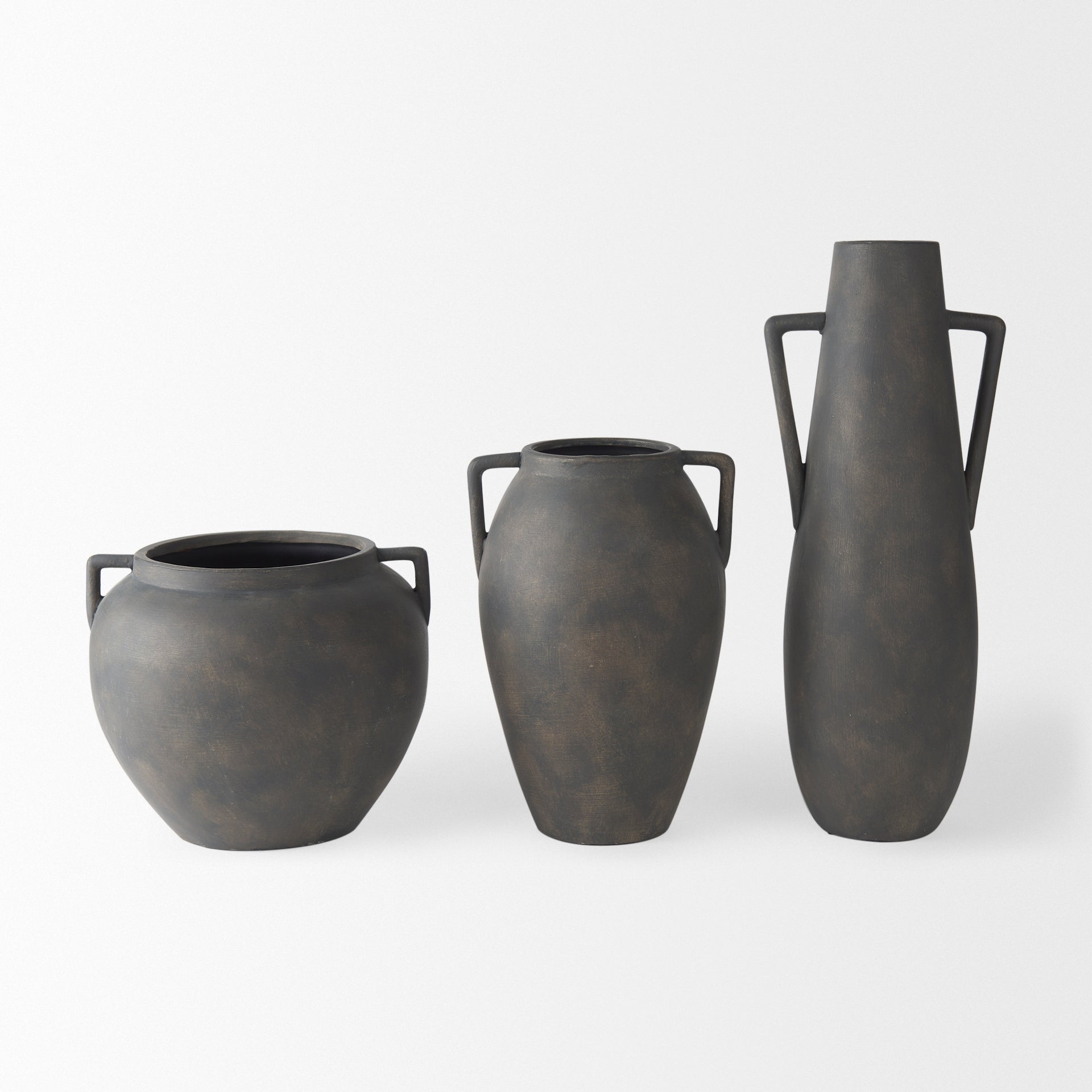 Kilian Short Brown - Gray Double Ear Vase - Central Designs