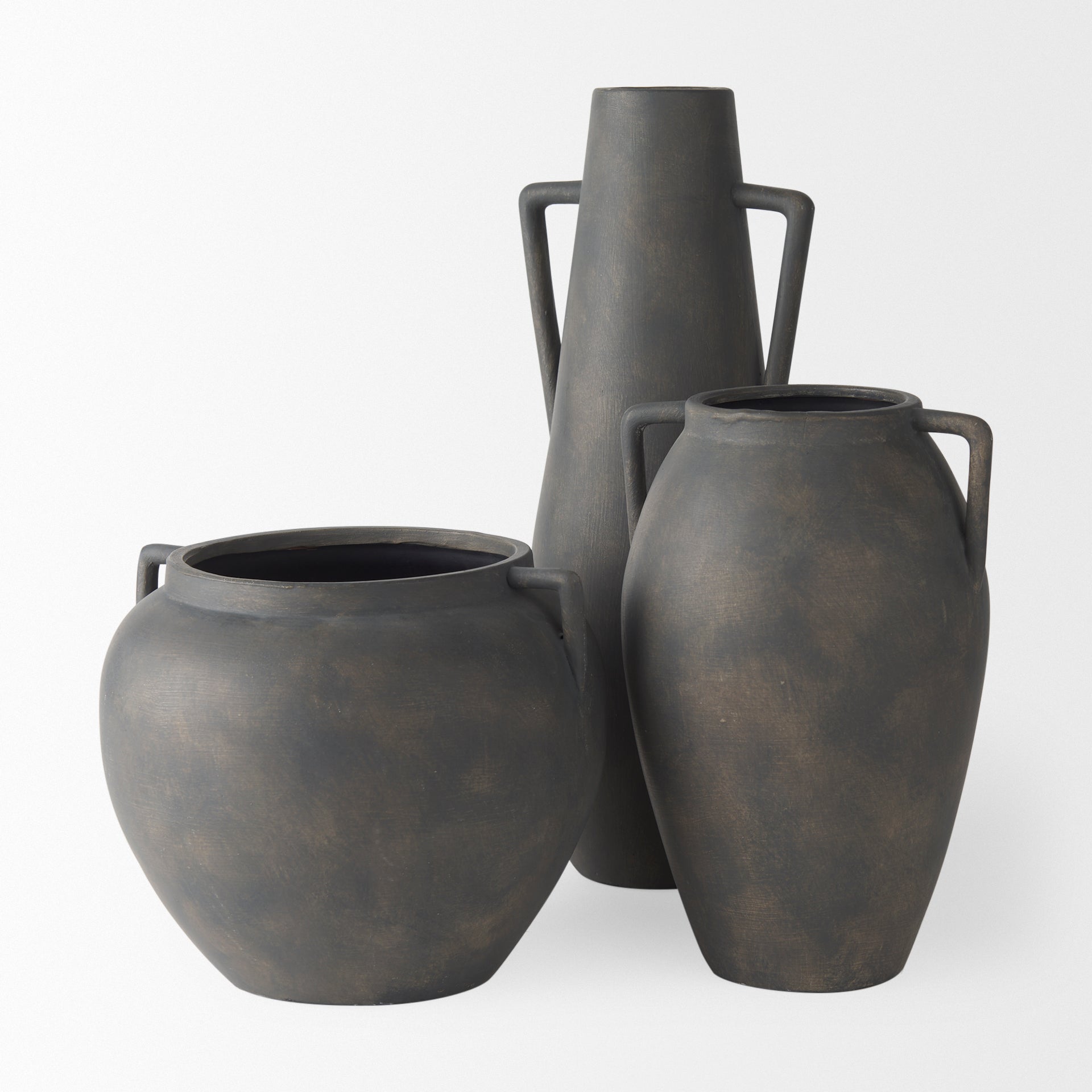 Kilian Short Brown - Gray Double Ear Vase - Central Designs