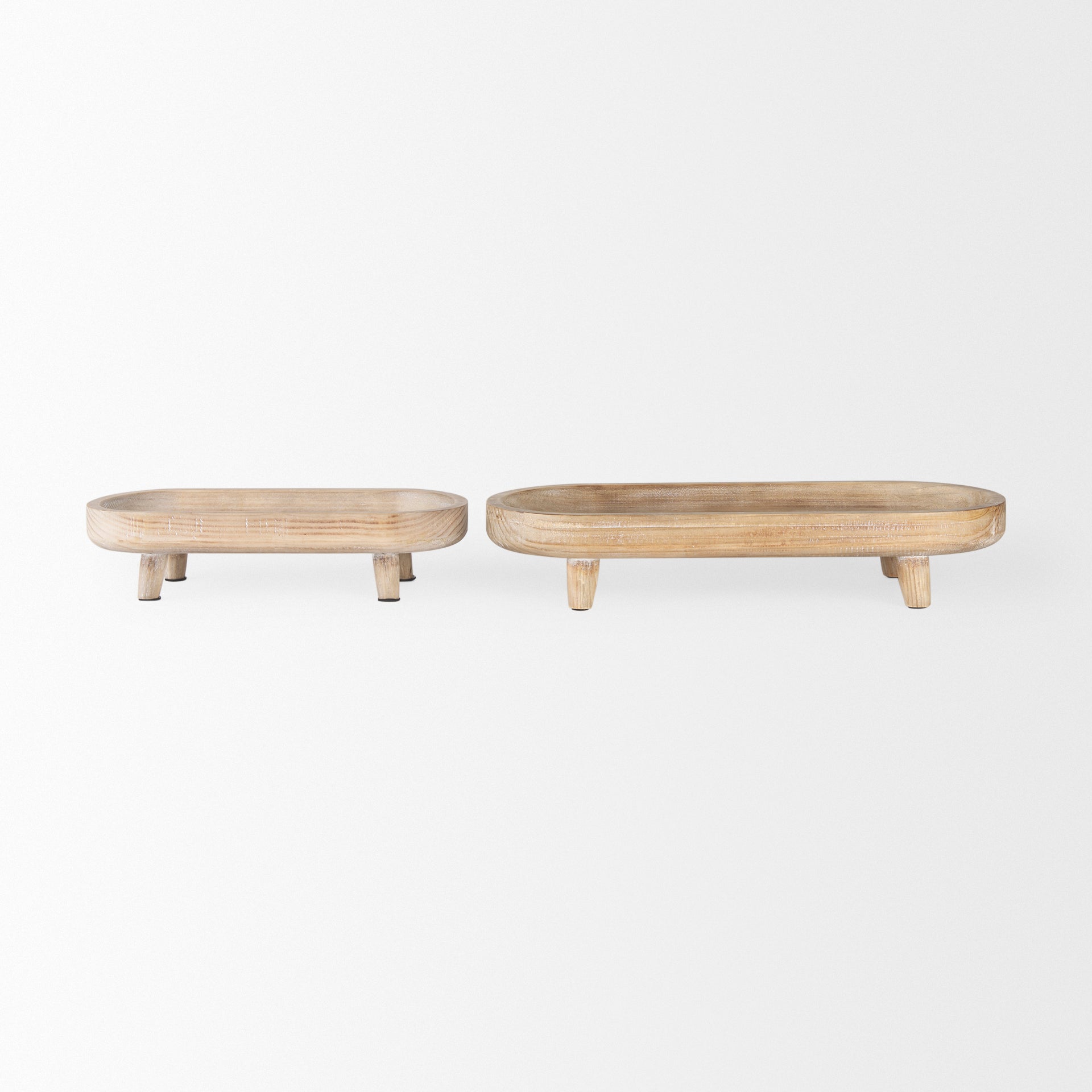 Carver Set of 2 Oblong White Washed Wood Footed Trays - Central Designs