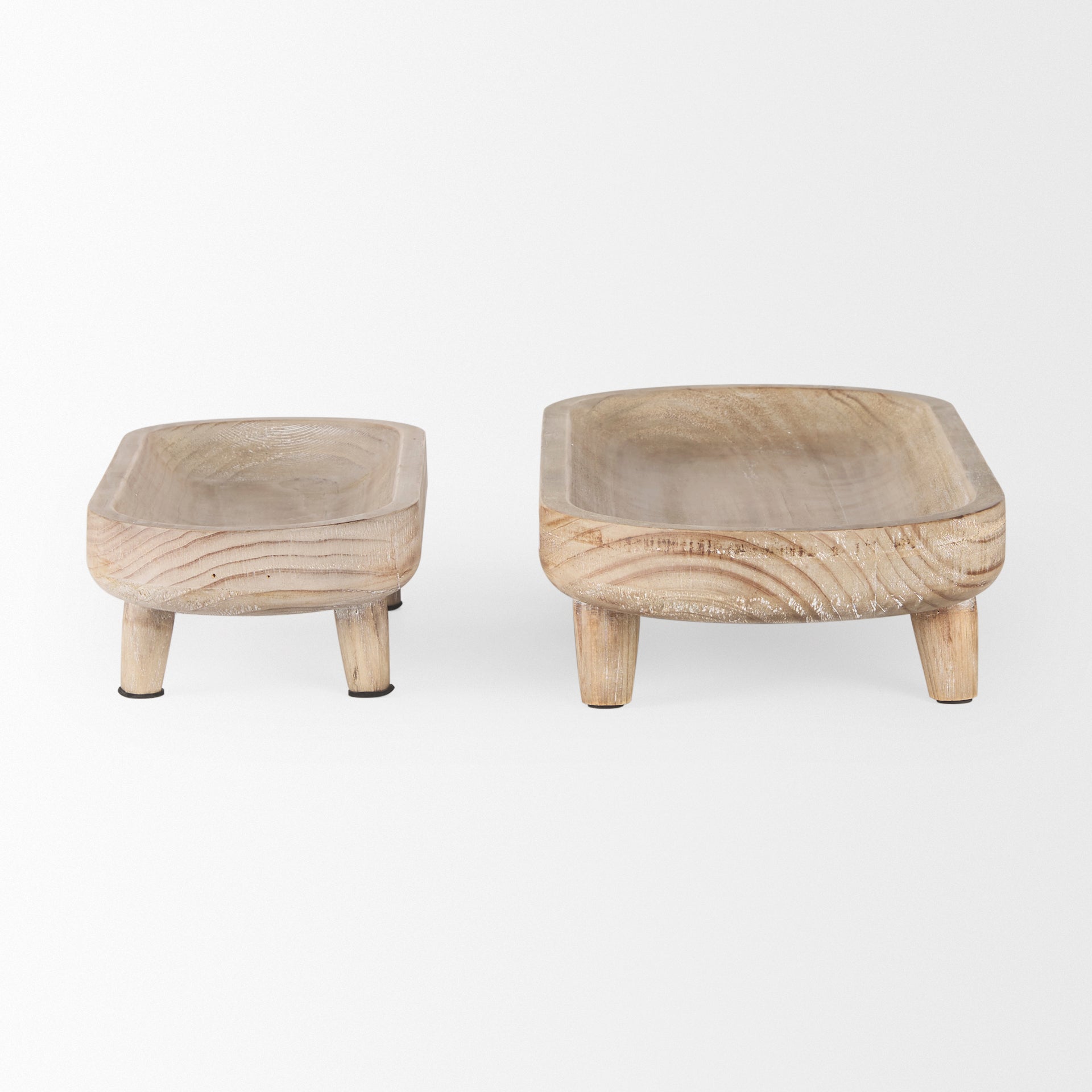 Carver Set of 2 Oblong White Washed Wood Footed Trays - Central Designs