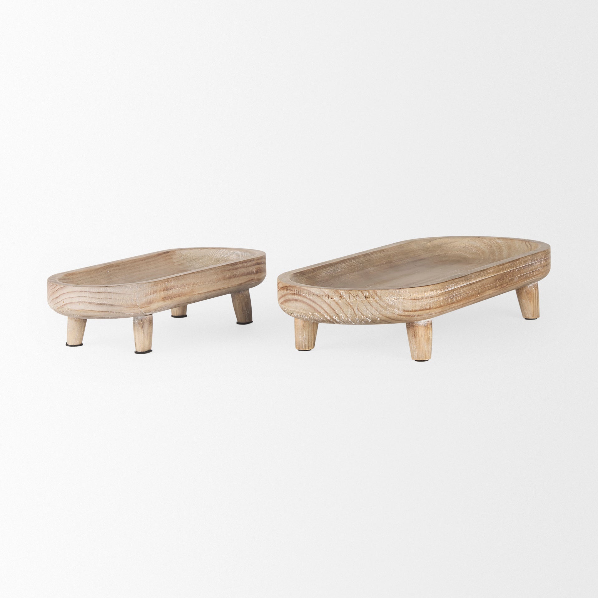 Carver Set of 2 Oblong White Washed Wood Footed Trays - Central Designs
